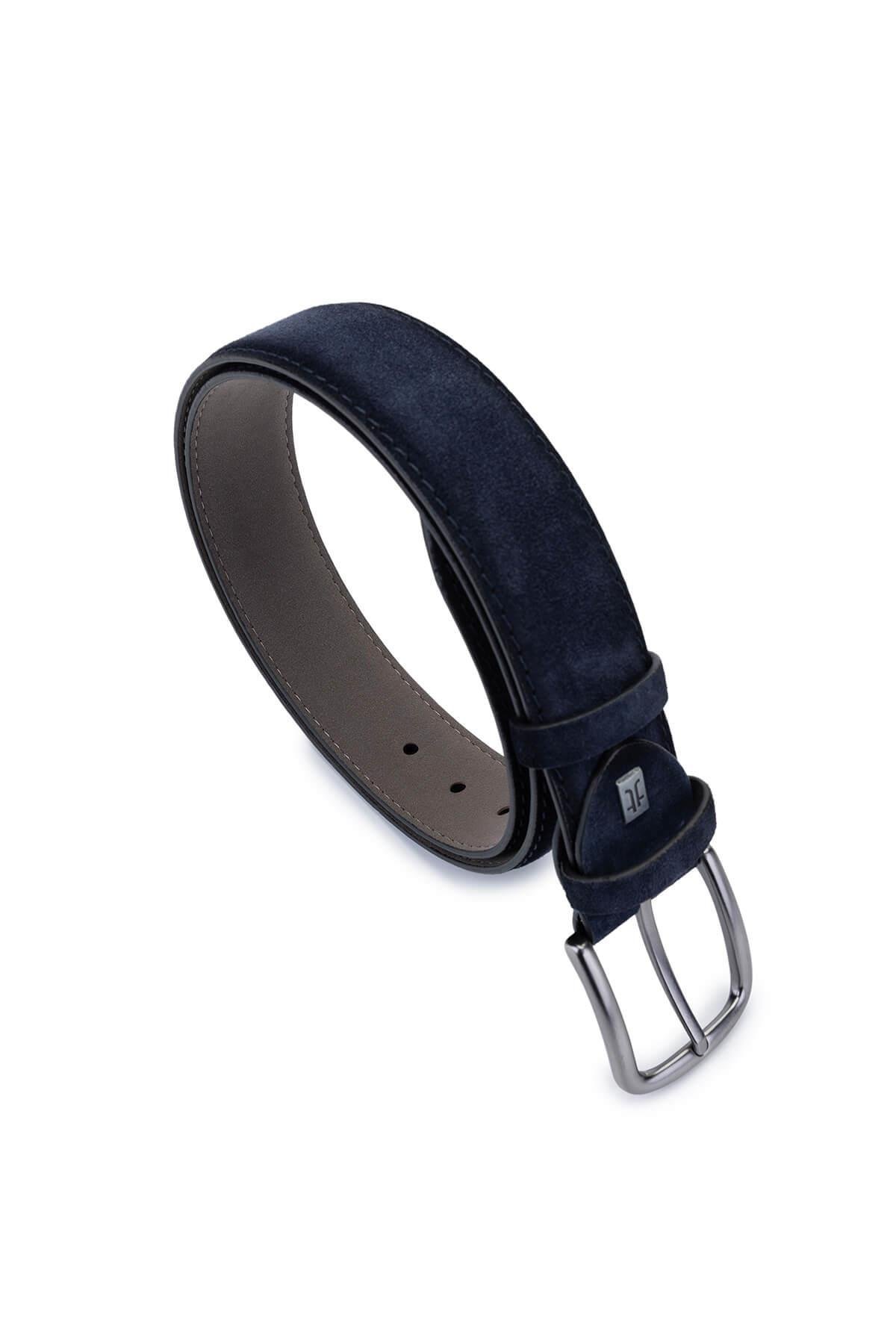 Tamer Tanca Erkek Hakiki Deri Lacivert Süet Spor Kemer