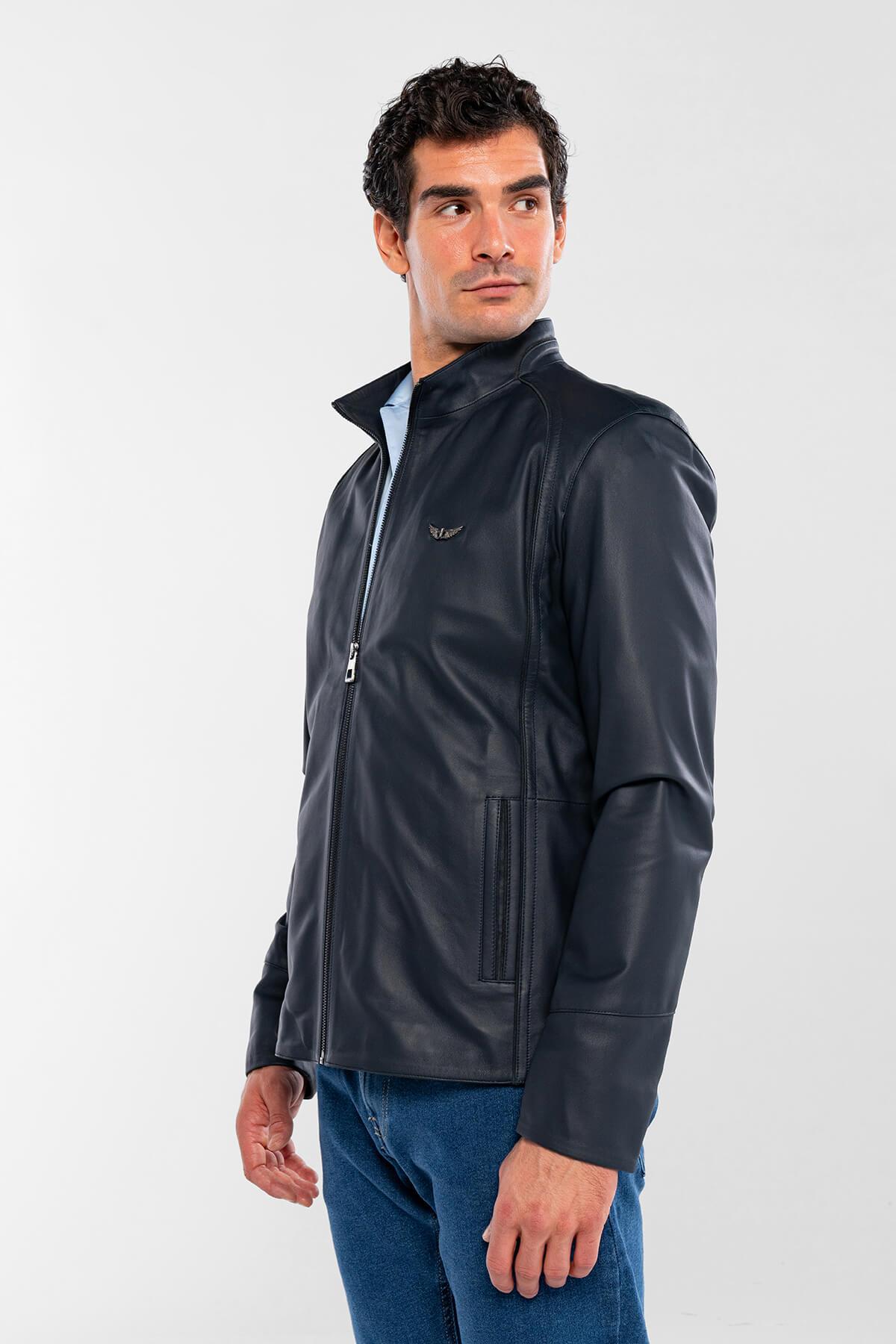 Tamer Tanca Erkek Hakiki Deri Lacivert Deri Mont