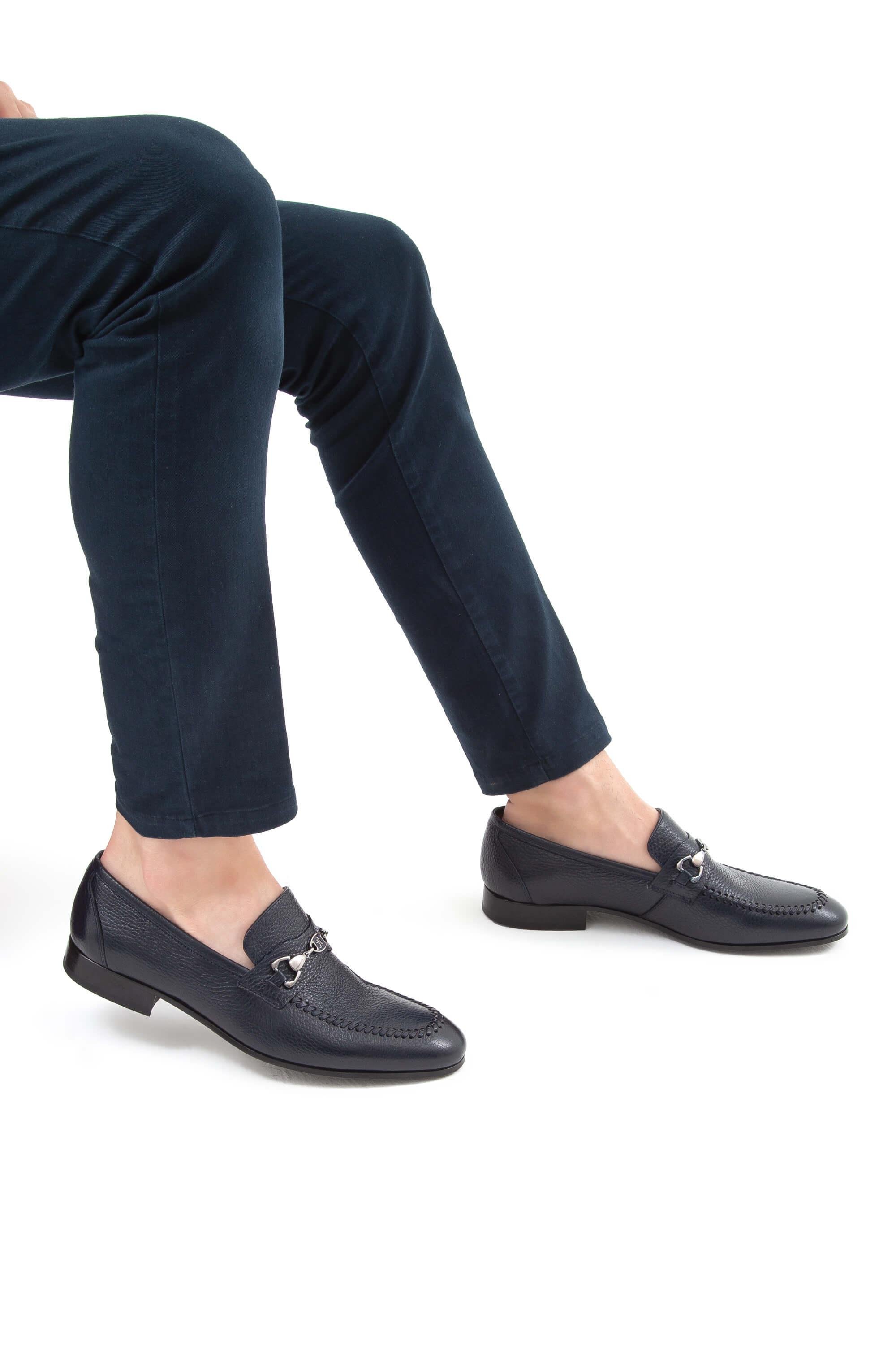 Tamer Tanca Erkek Hakiki Deri Lacivert Makosen Ayakkabı