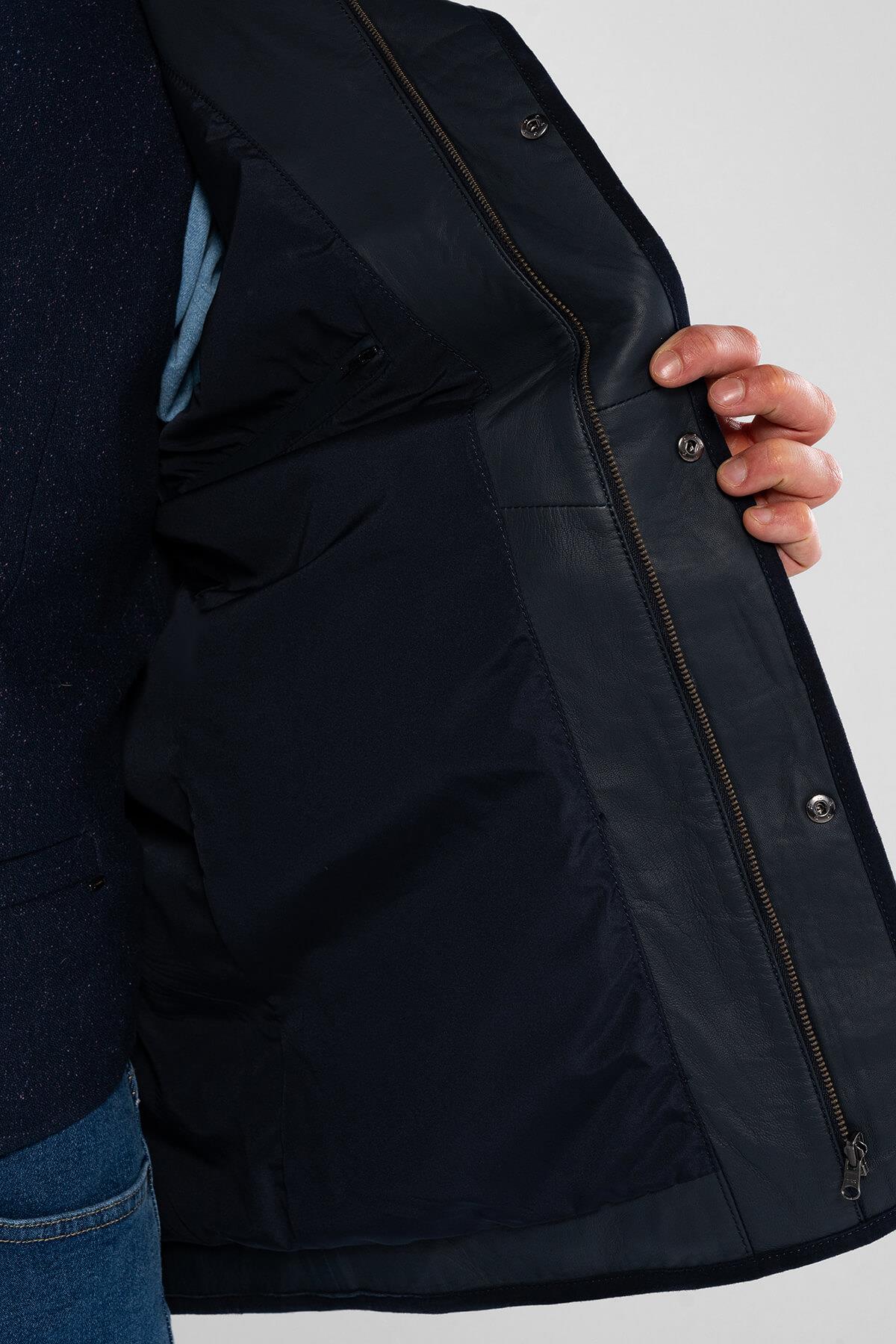 Tamer Tanca Erkek Hakiki Deri Lacivert Deri Mont