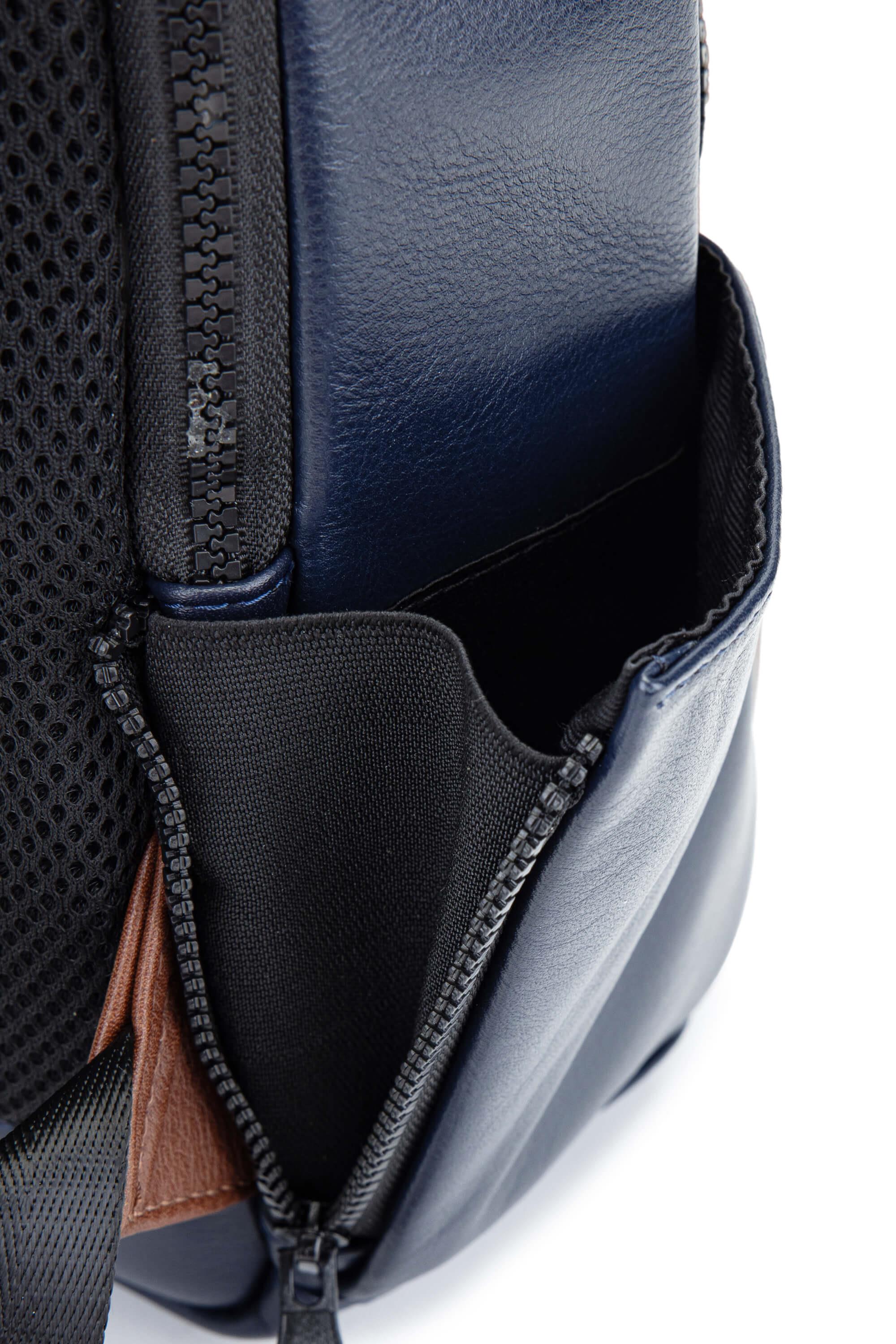 Tamer Tanca Erkek Hakiki Deri Lacivert/Taba Sırt Çantası