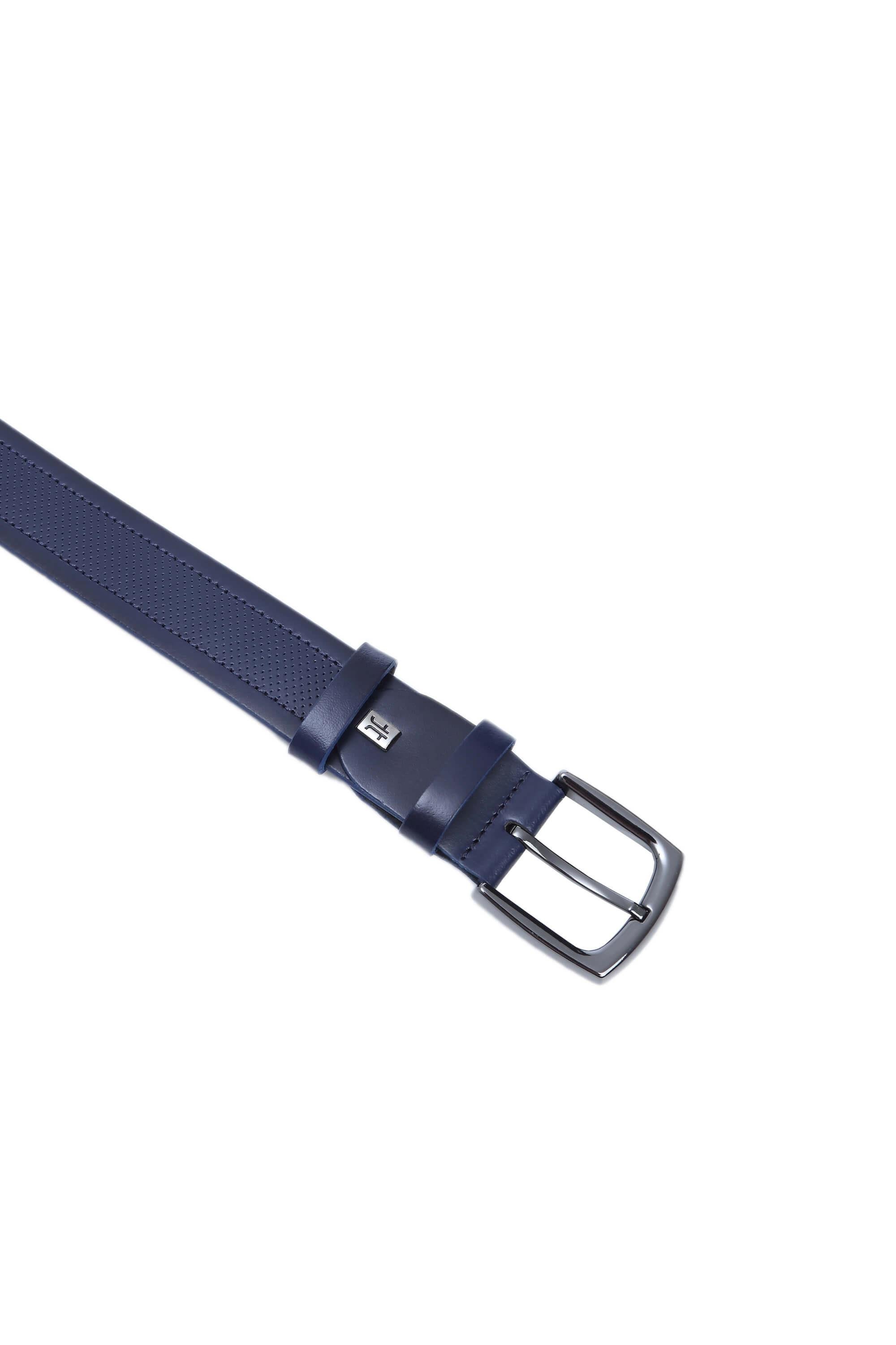 Tamer Tanca Erkek Hakiki Deri Lacivert Spor Kemer