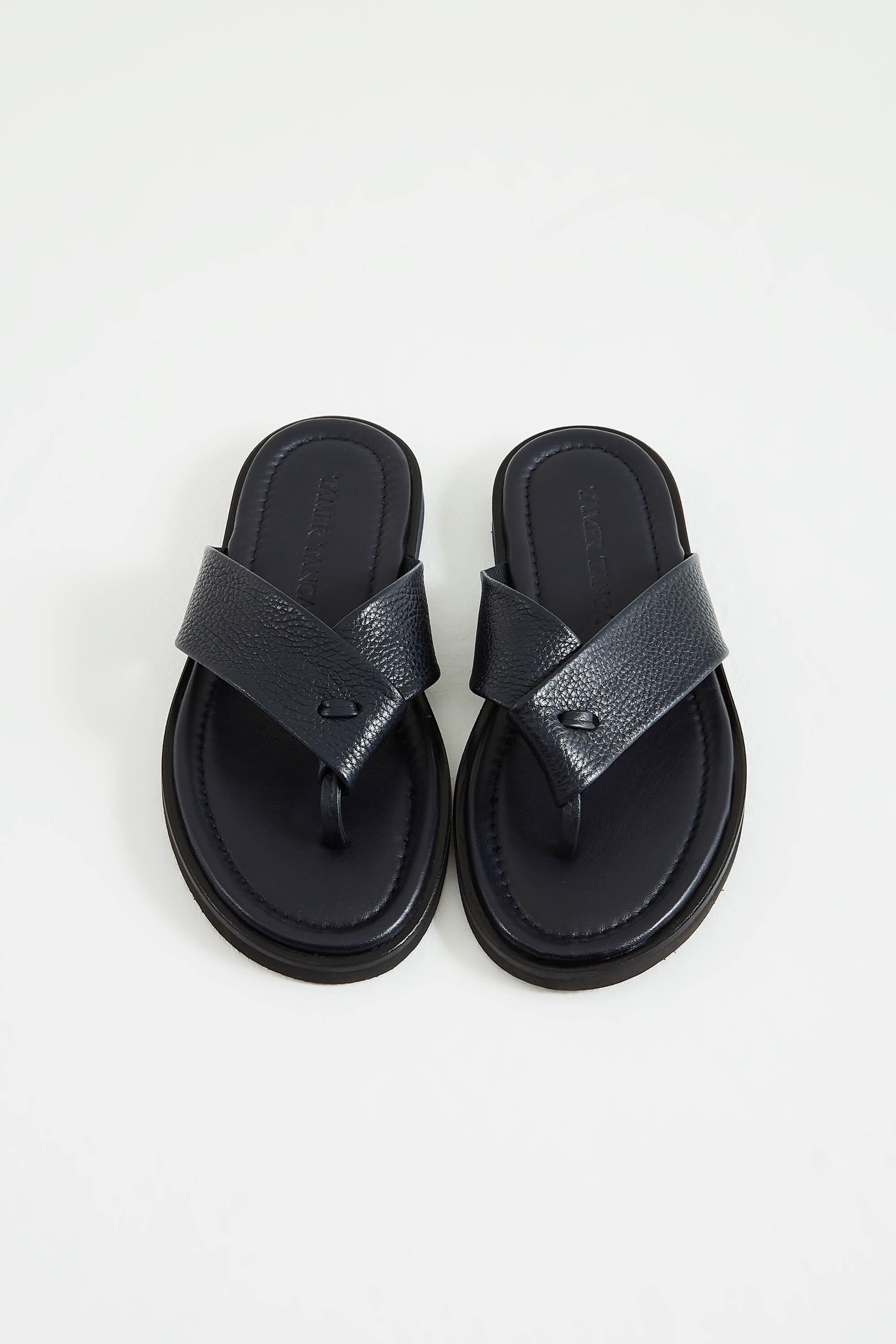 Tamer Tanca Erkek Hakiki Deri Lacivert Parmak Arası Terlik