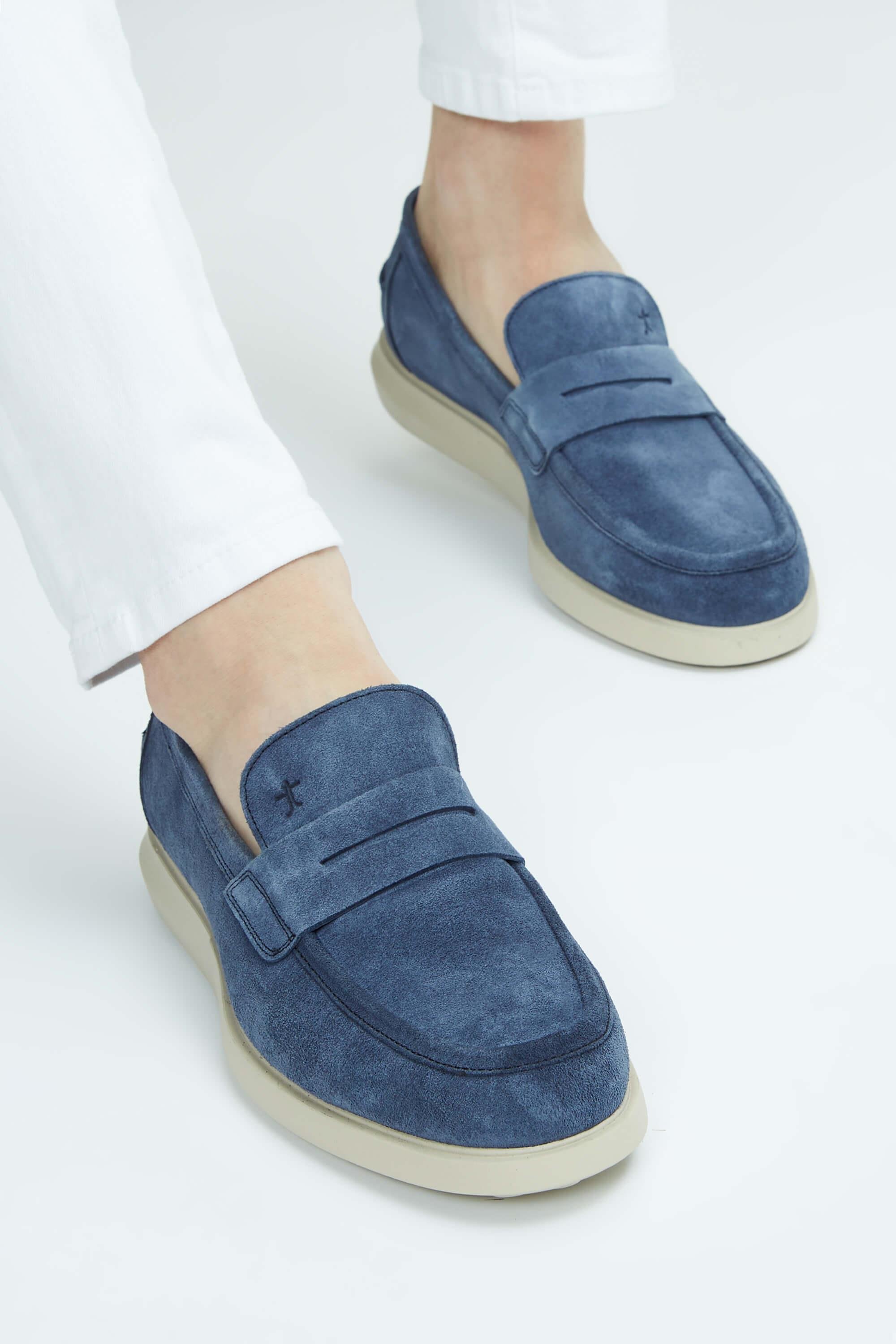 Tamer Tanca Erkek Hakiki Deri Lacivert Süet Loafer Ayakkabı