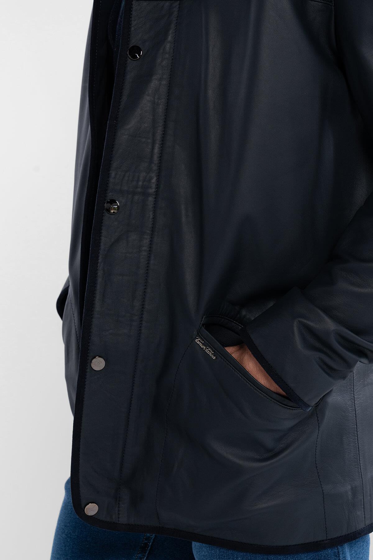 Tamer Tanca Erkek Hakiki Deri Lacivert Deri Mont