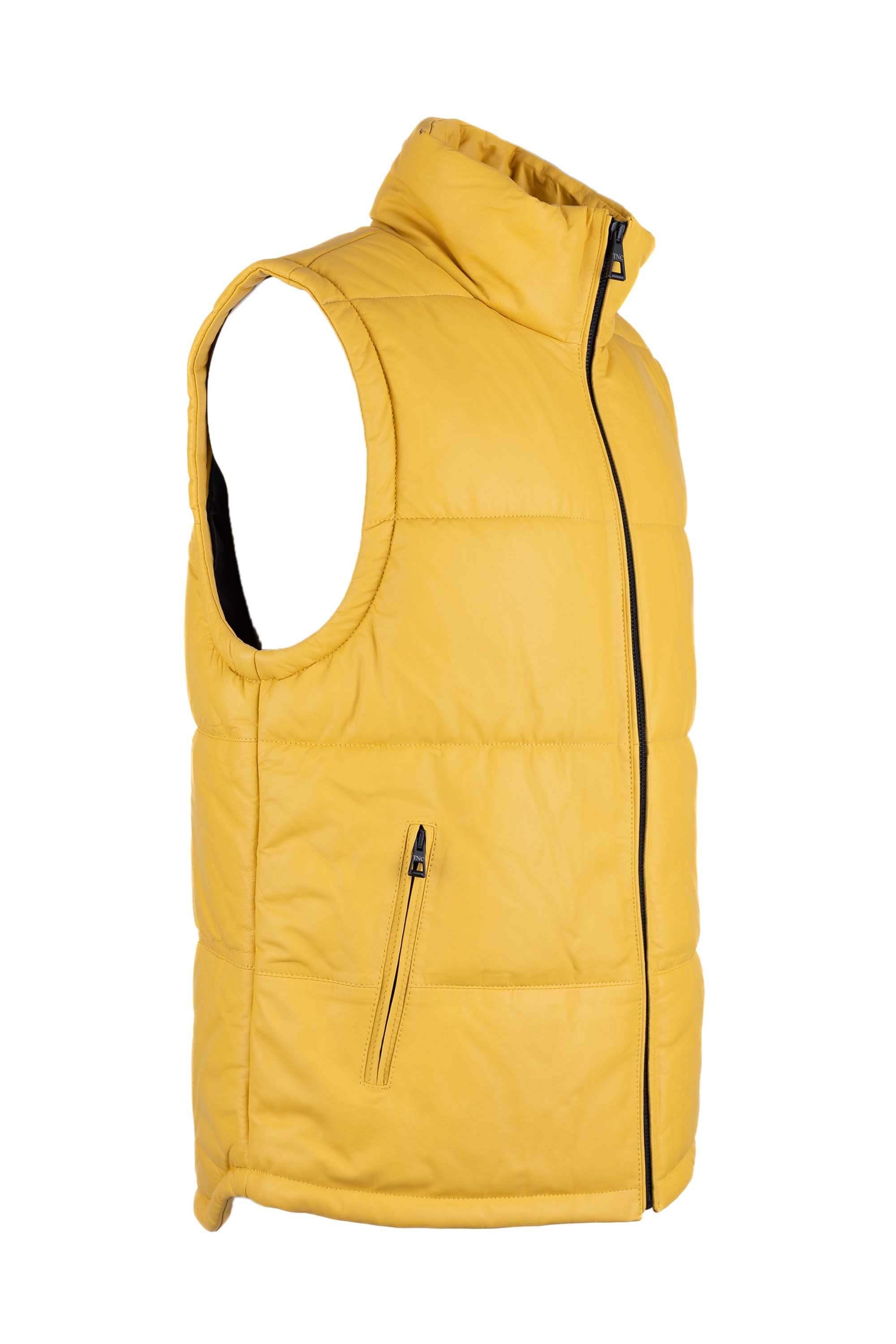 Tamer Tanca Erkek Hakiki Deri Sarı Yelek Deri Mont