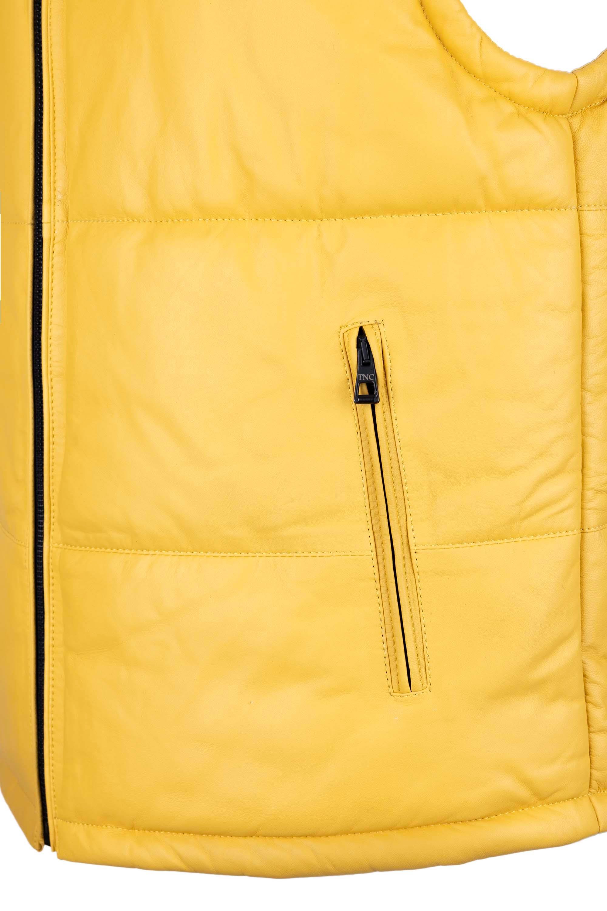 Tamer Tanca Erkek Hakiki Deri Sarı Yelek Deri Mont