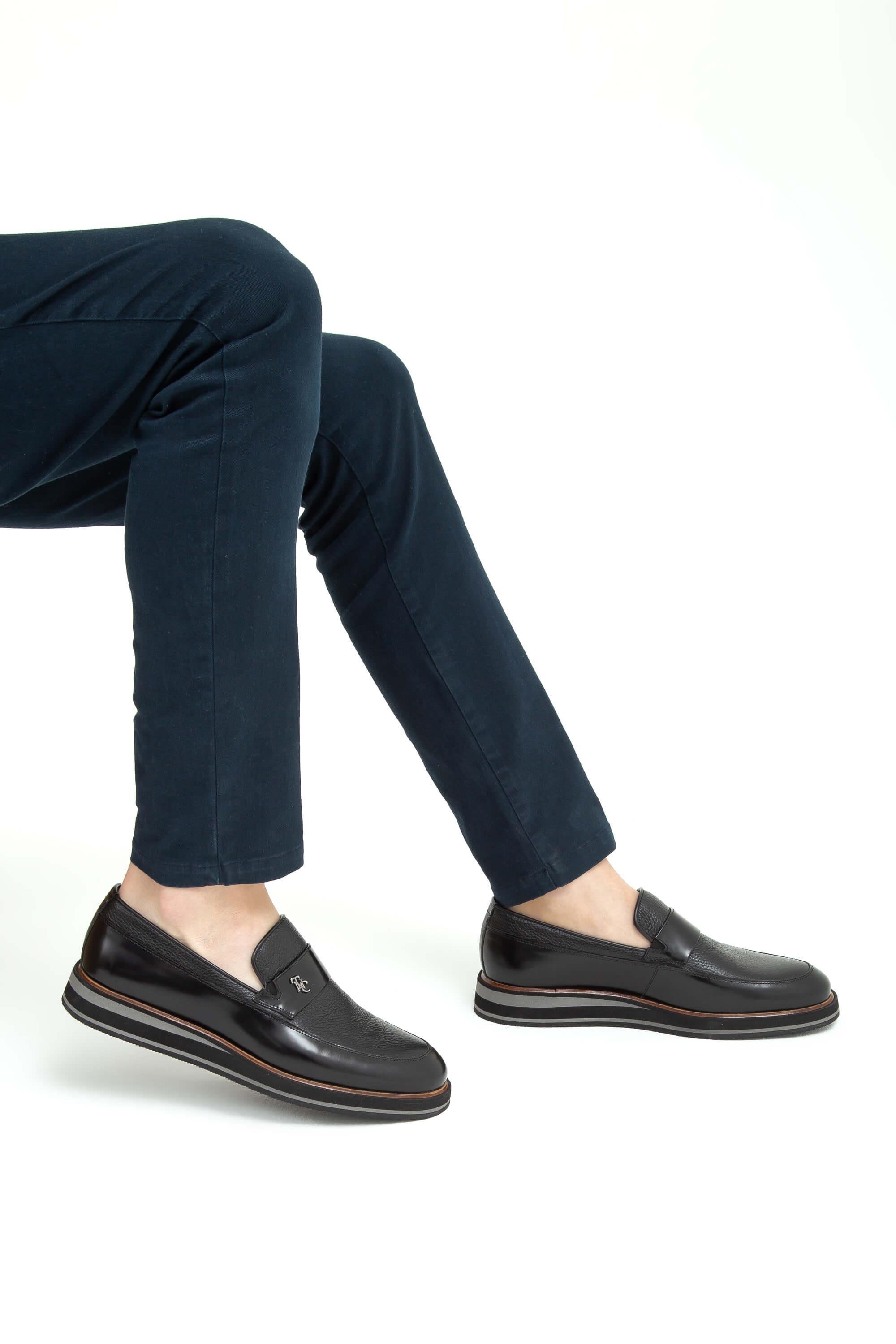 Tamer Tanca Erkek Hakiki Deri Siyah Açma Casual Ayakkabı