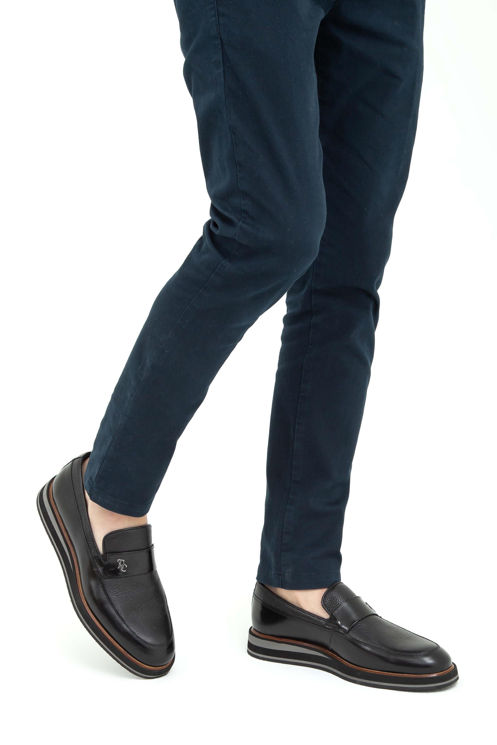 Tamer Tanca Erkek Hakiki Deri Siyah Açma Casual Ayakkabı