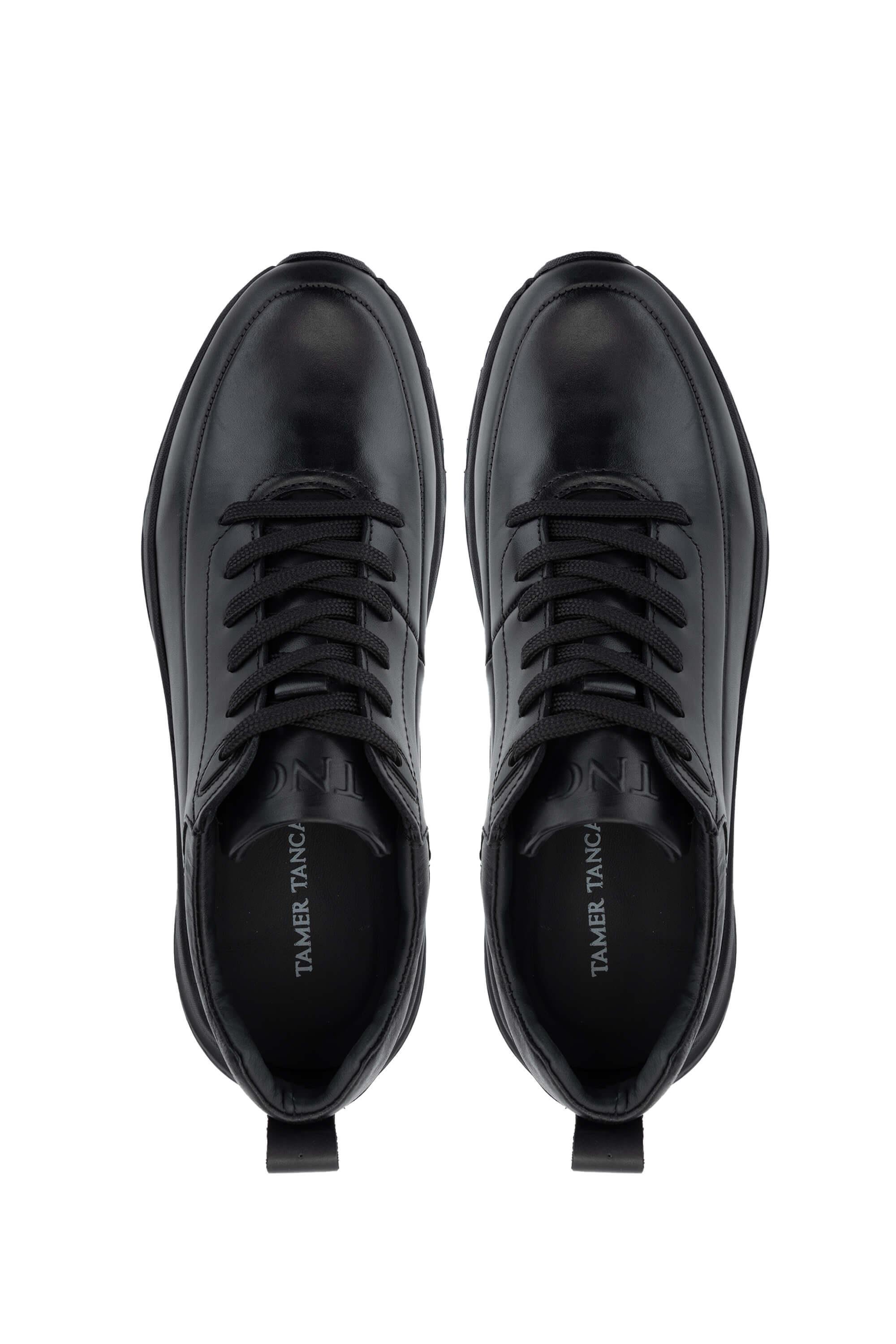 Tamer Tanca Erkek Hakiki Deri Siyah Antik Sneakers & Spor Ayakkabı