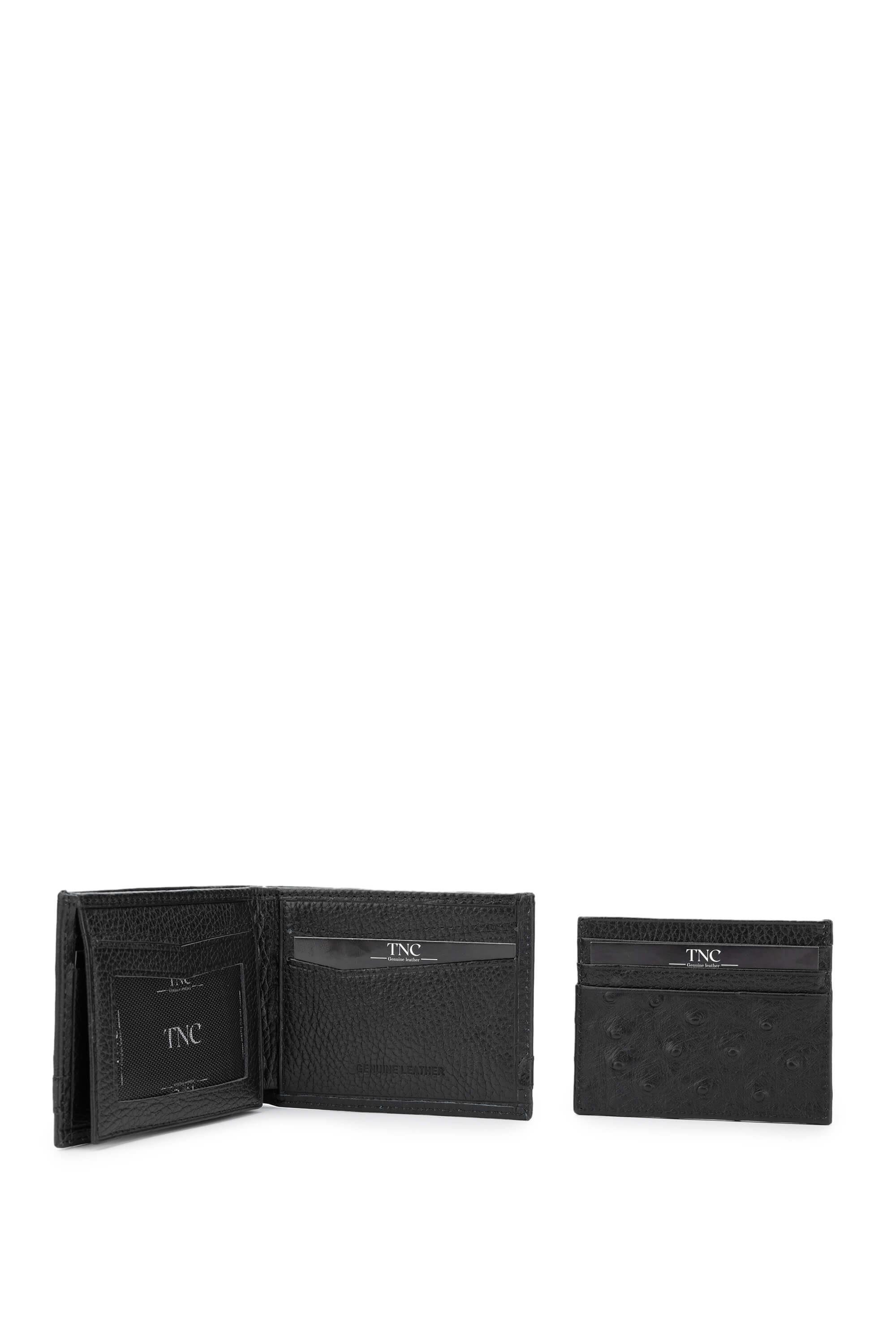 Tamer Tanca Erkek Hakiki Deri Siyah Baskı Set Kutusu