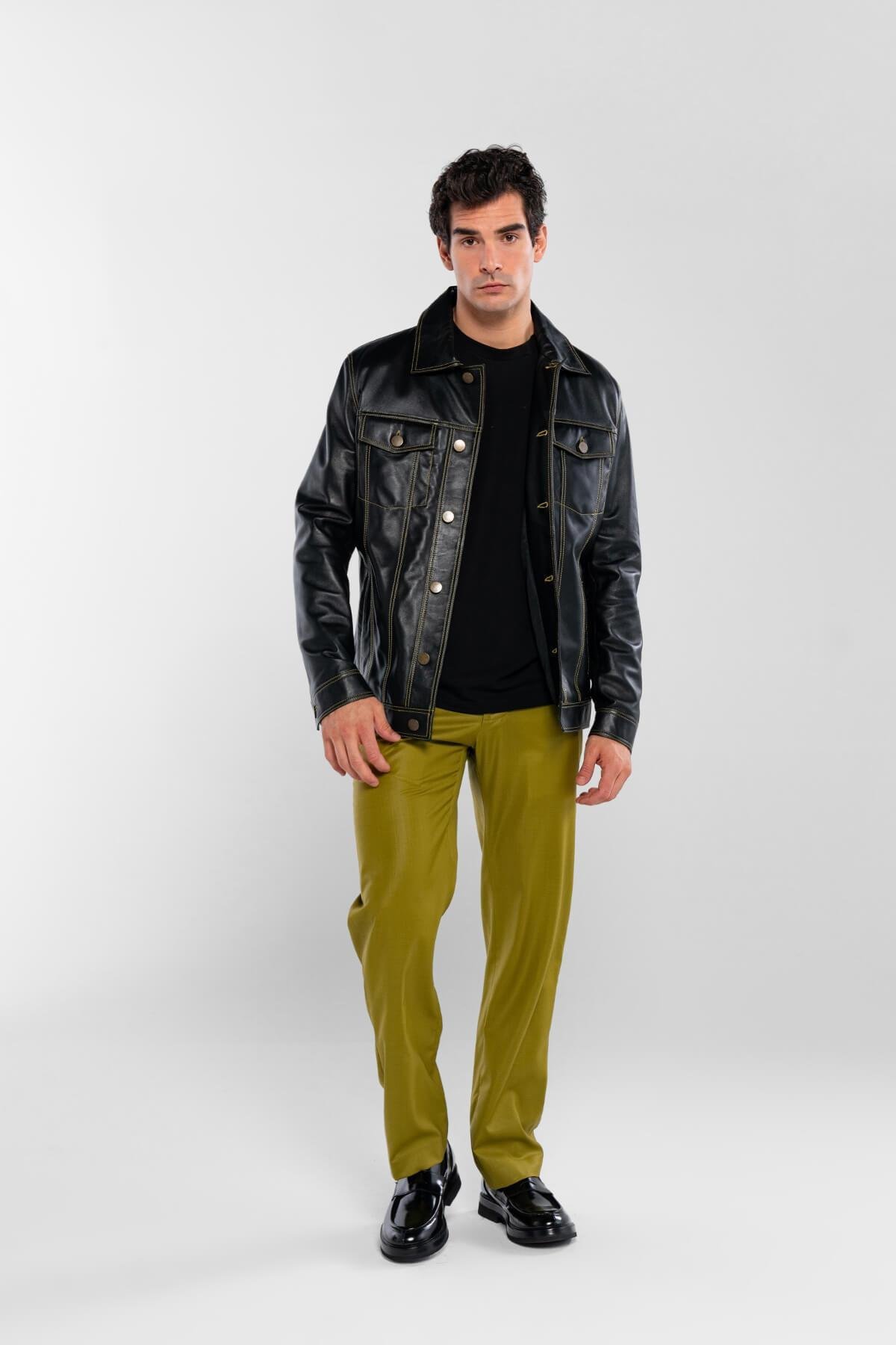 Tamer Tanca Erkek Hakiki Deri Siyah Deri Mont