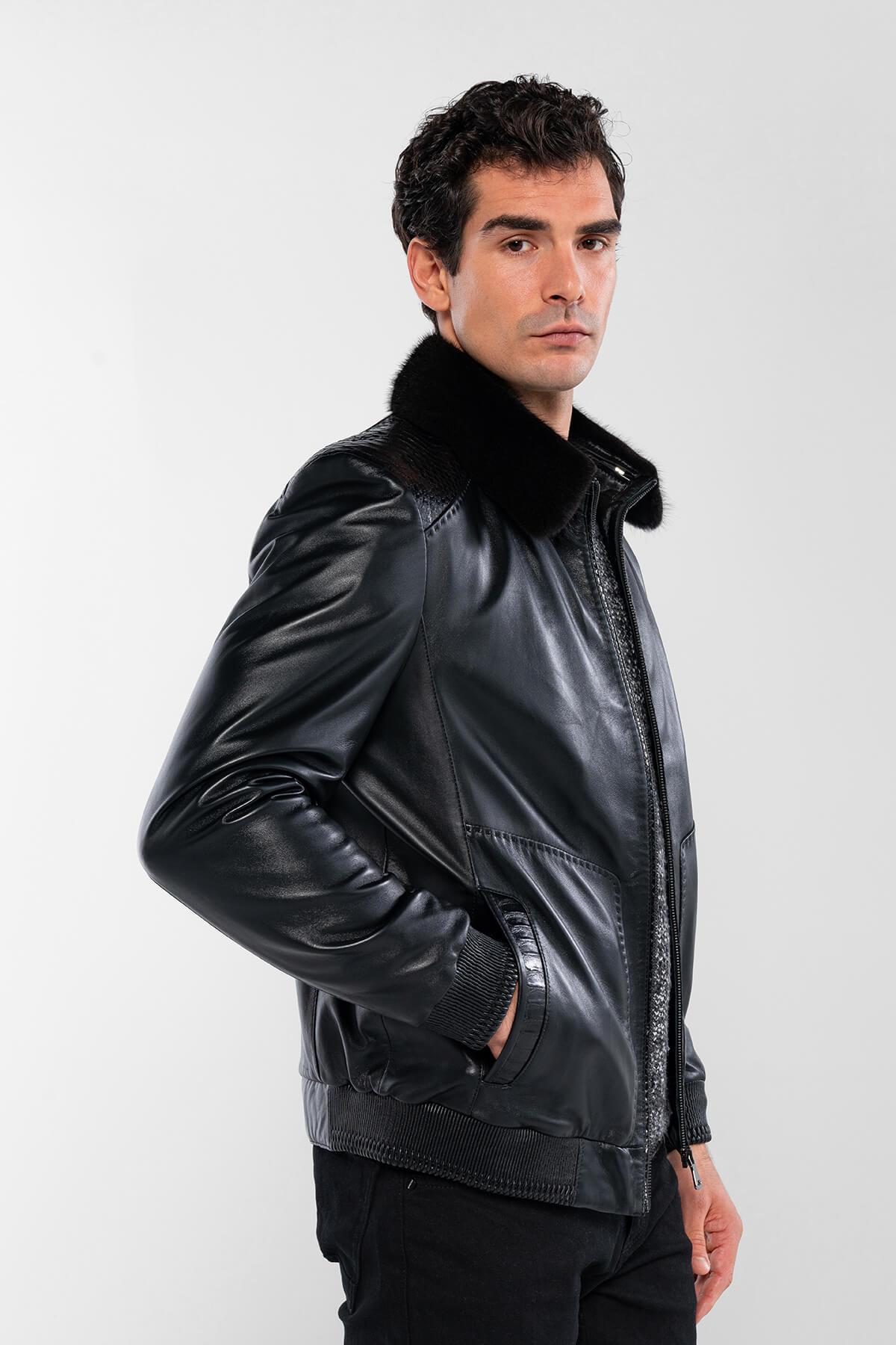 Tamer Tanca Erkek Hakiki Deri Siyah Deri Mont