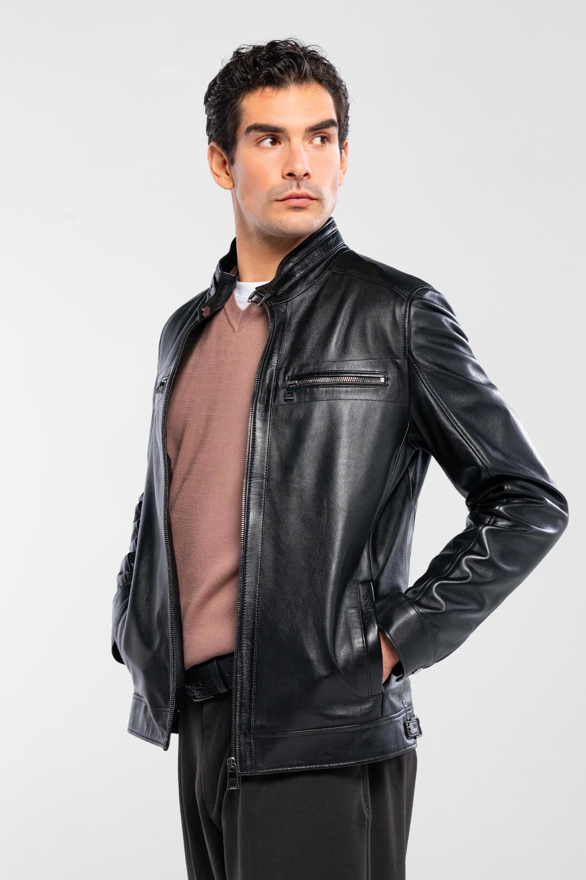 Tamer Tanca Erkek Hakiki Deri Siyah Deri Deri Mont