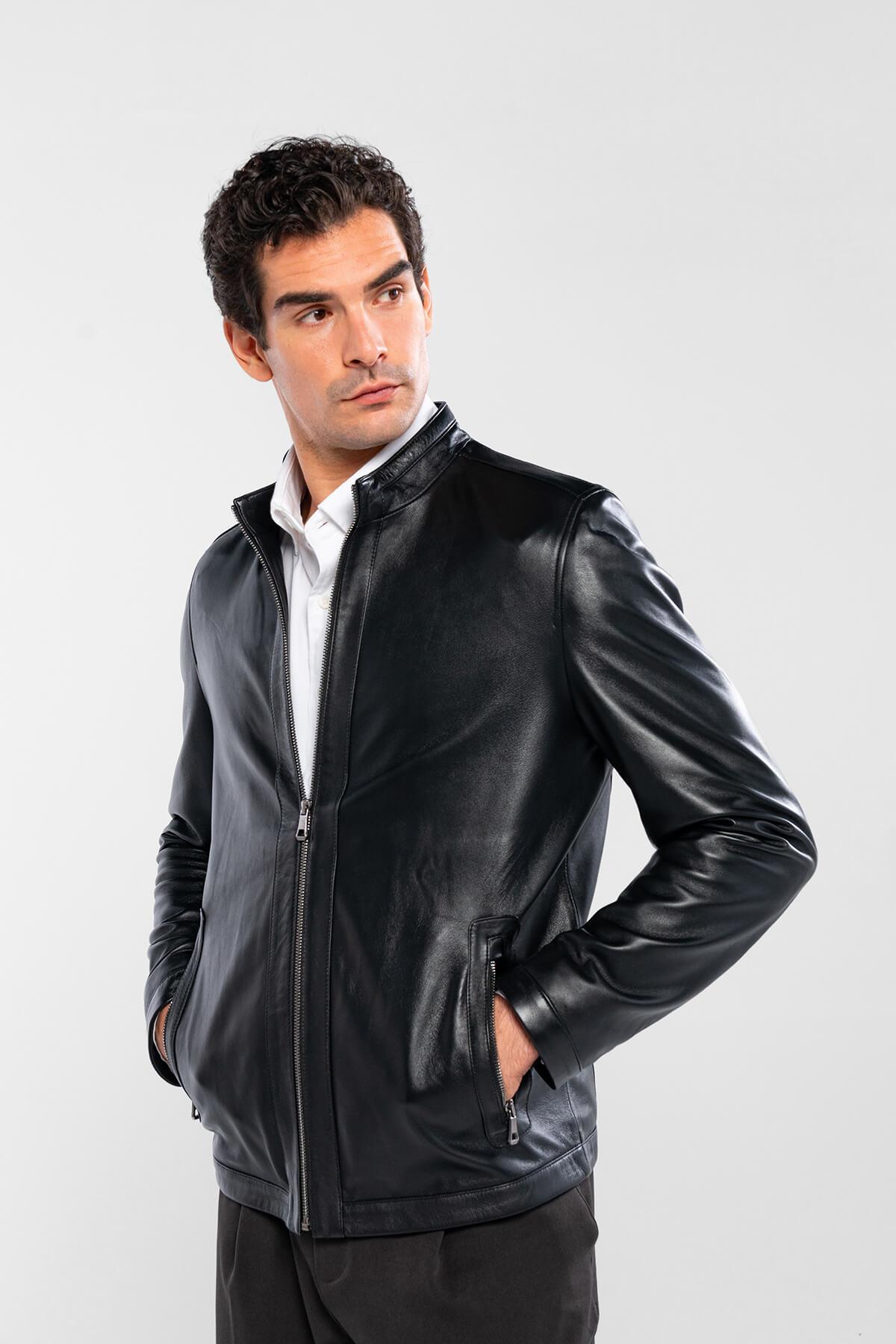 Tamer Tanca Erkek Hakiki Deri Siyah Deri Deri Mont