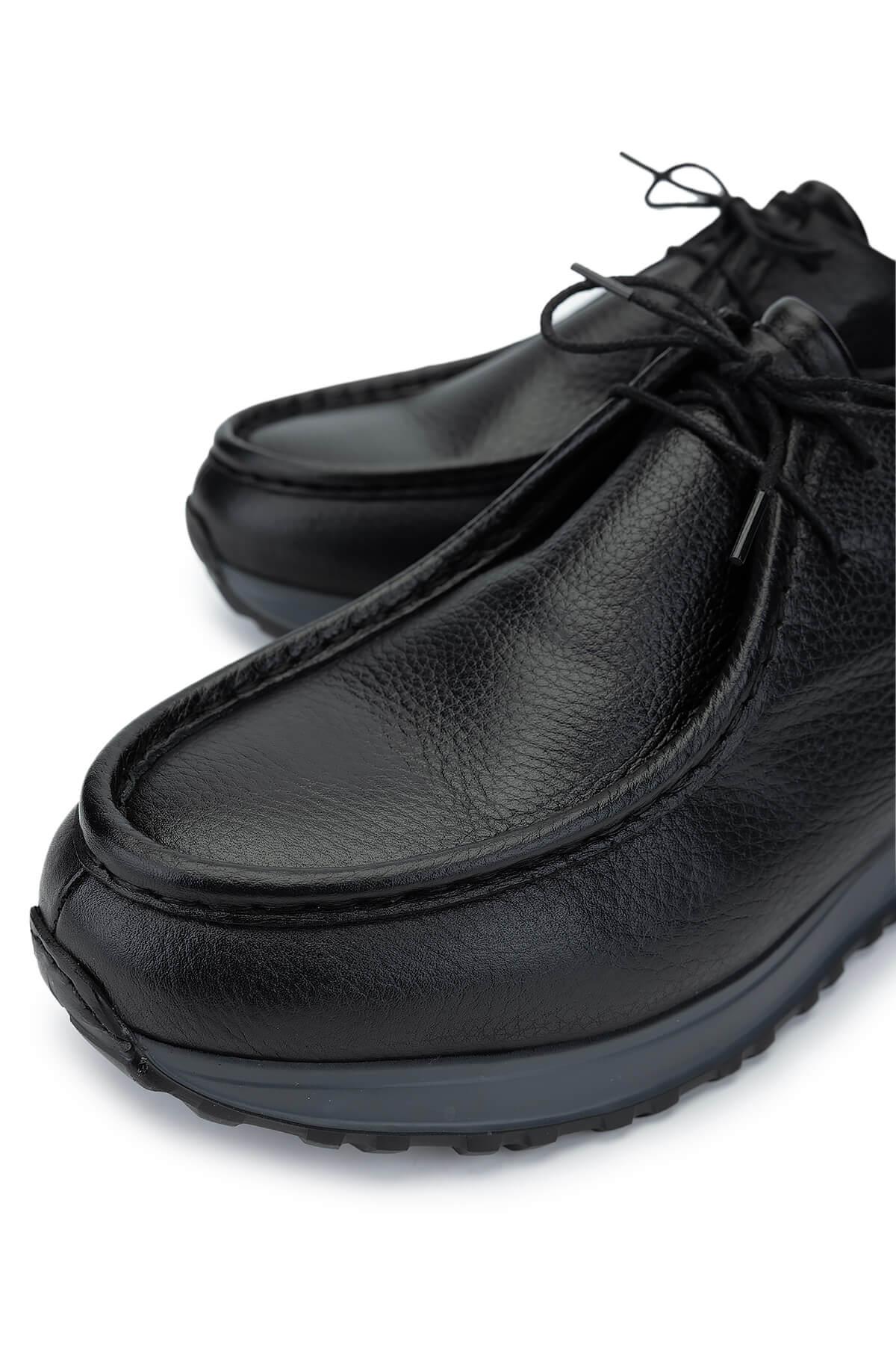 Tamer Tanca Erkek Hakiki Deri Siyah Deri Casual Ayakkabı