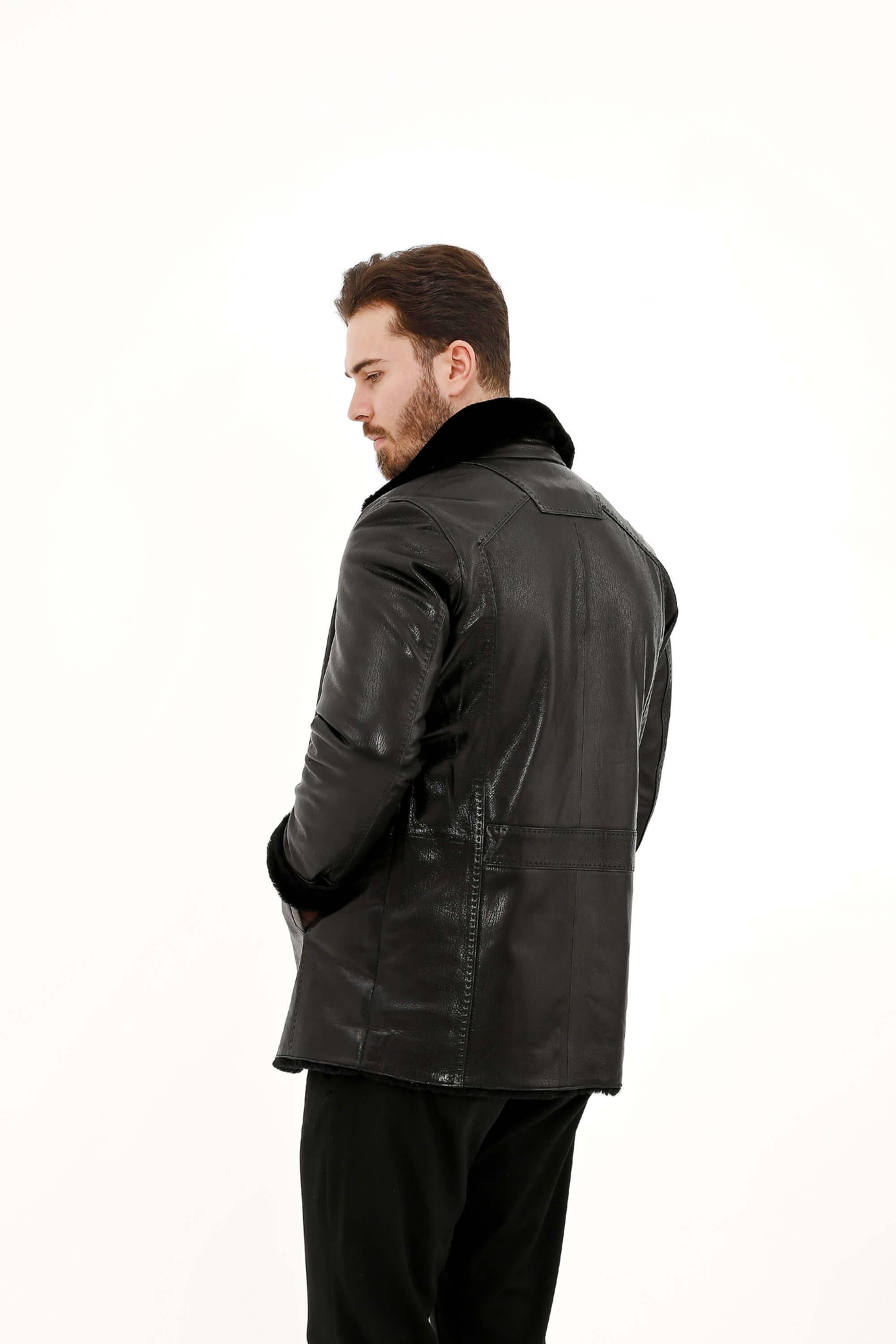 Tamer Tanca Erkek Hakiki Deri Siyah Deri Mont