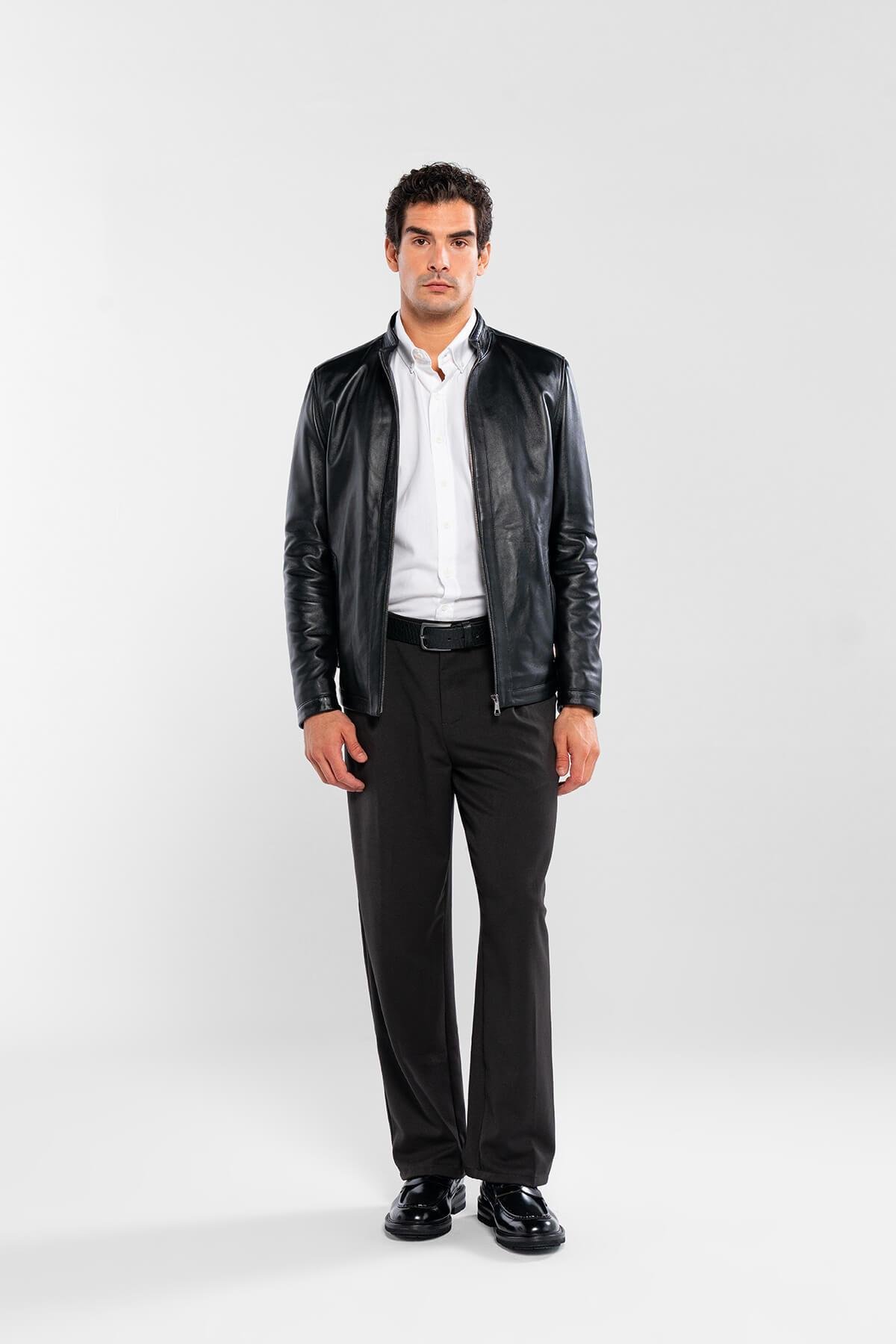 Tamer Tanca Erkek Hakiki Deri Siyah Deri Deri Mont