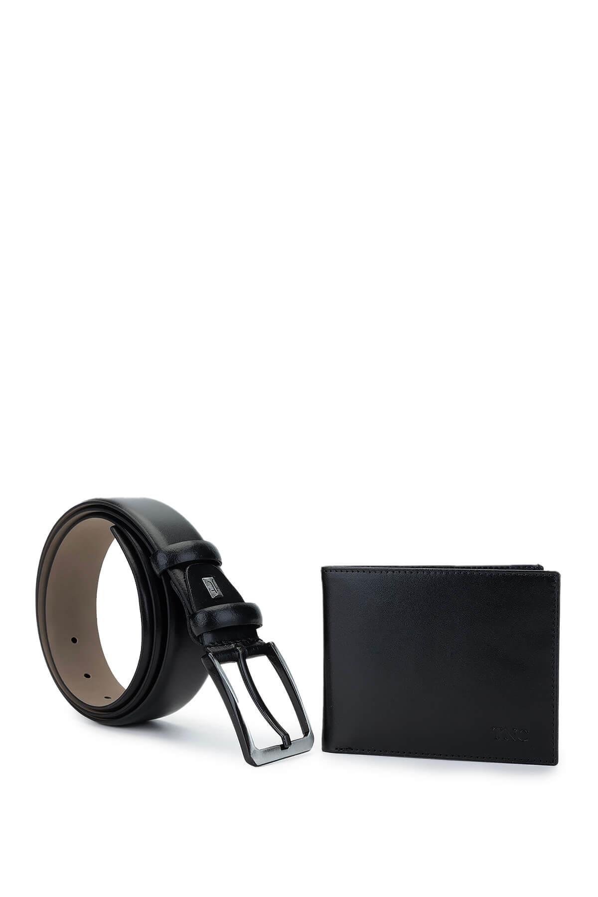 Tamer Tanca Erkek Hakiki Deri Siyah Deri Set Kutusu