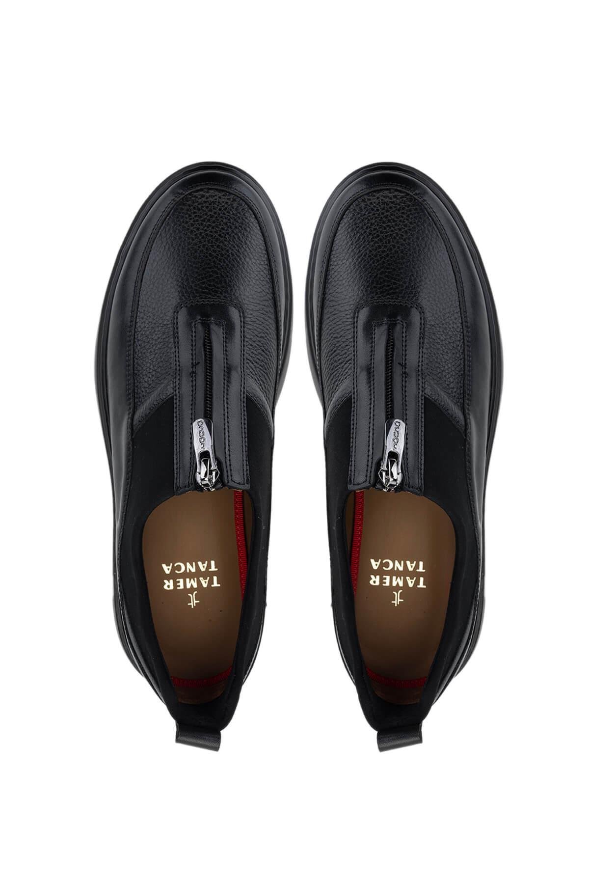 Tamer Tanca Erkek Hakiki Deri Siyah Deri Casual Ayakkabı