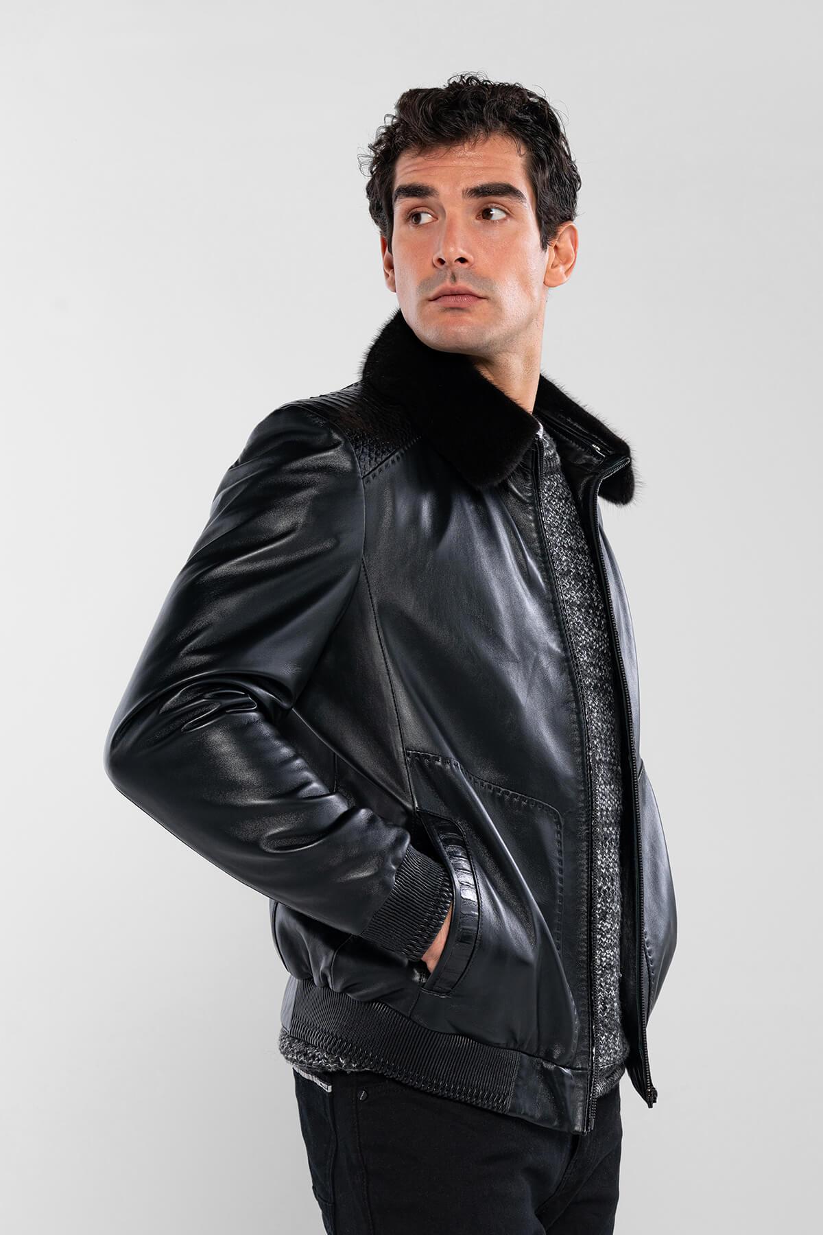 Tamer Tanca Erkek Hakiki Deri Siyah Deri Mont