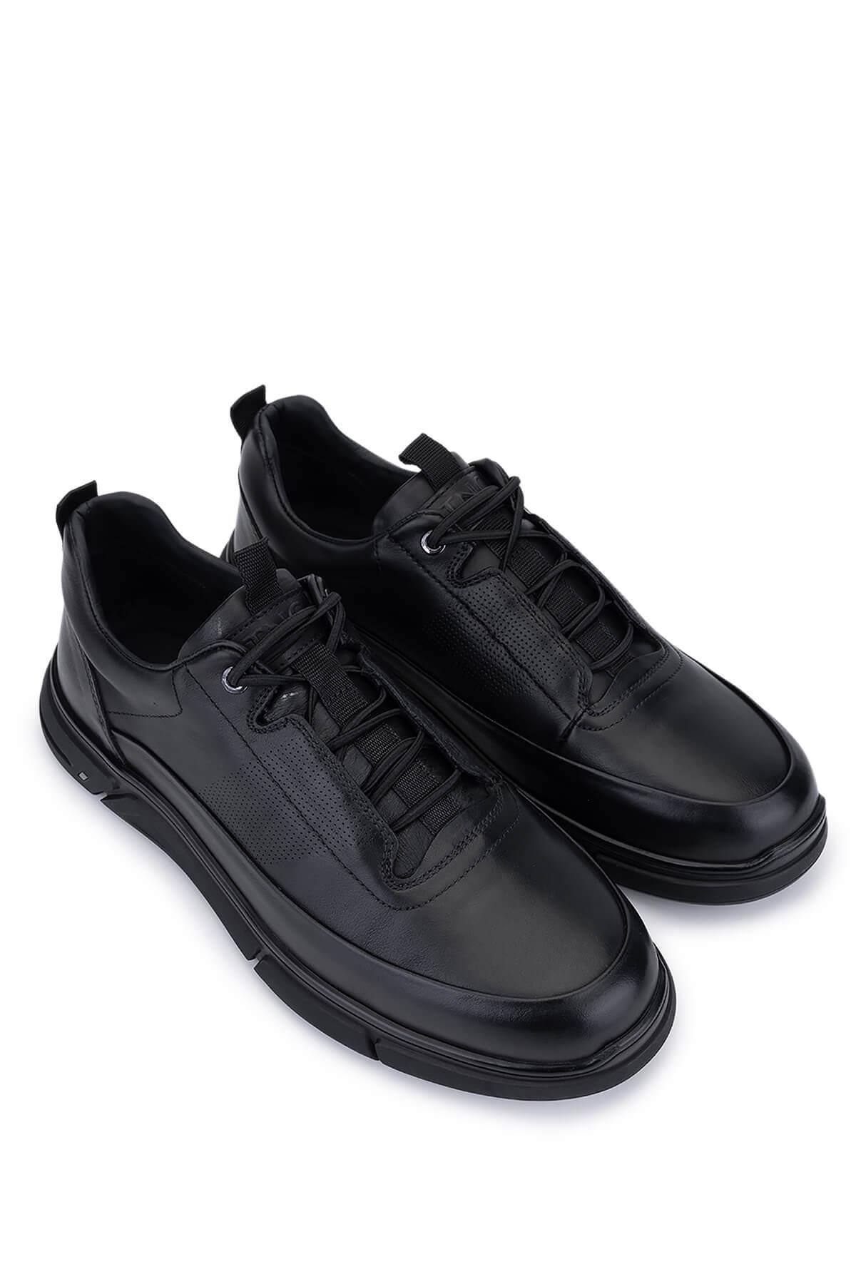 Tamer Tanca Erkek Hakiki Deri Siyah Deri Casual Ayakkabı