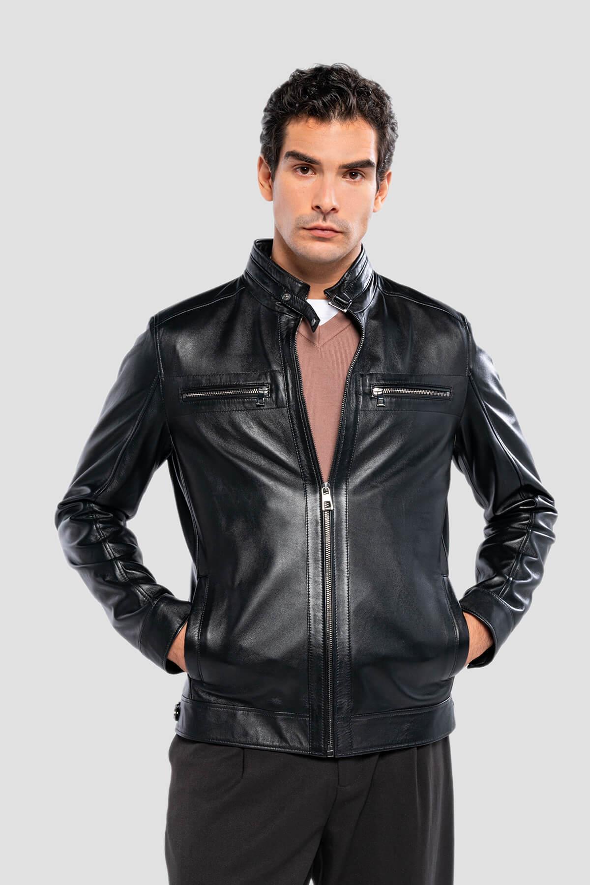 Tamer Tanca Erkek Hakiki Deri Siyah Deri Deri Mont