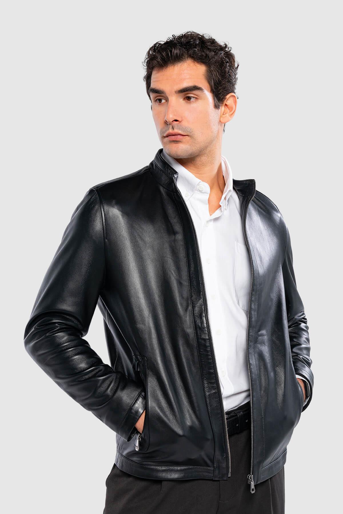 Tamer Tanca Erkek Hakiki Deri Siyah Deri Deri Mont