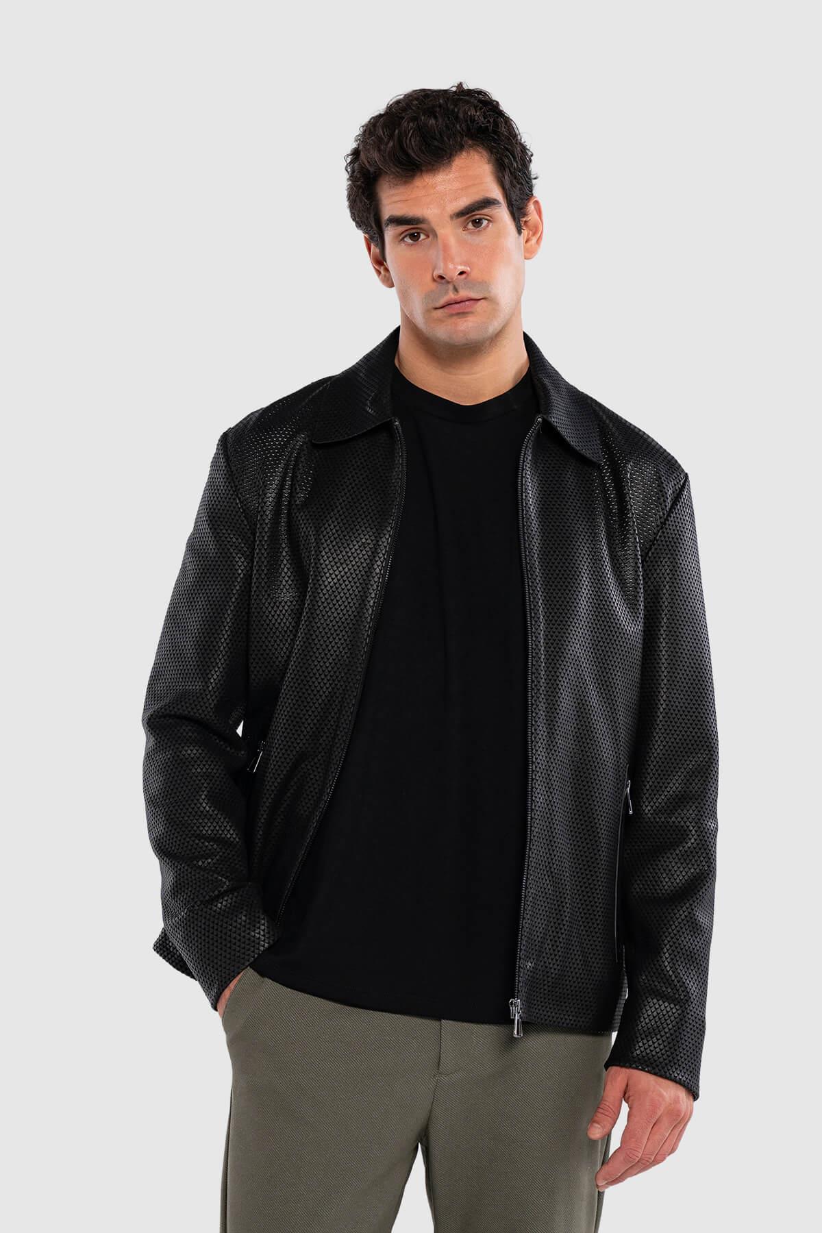 Tamer Tanca Erkek Hakiki Deri Siyah Deri Mont