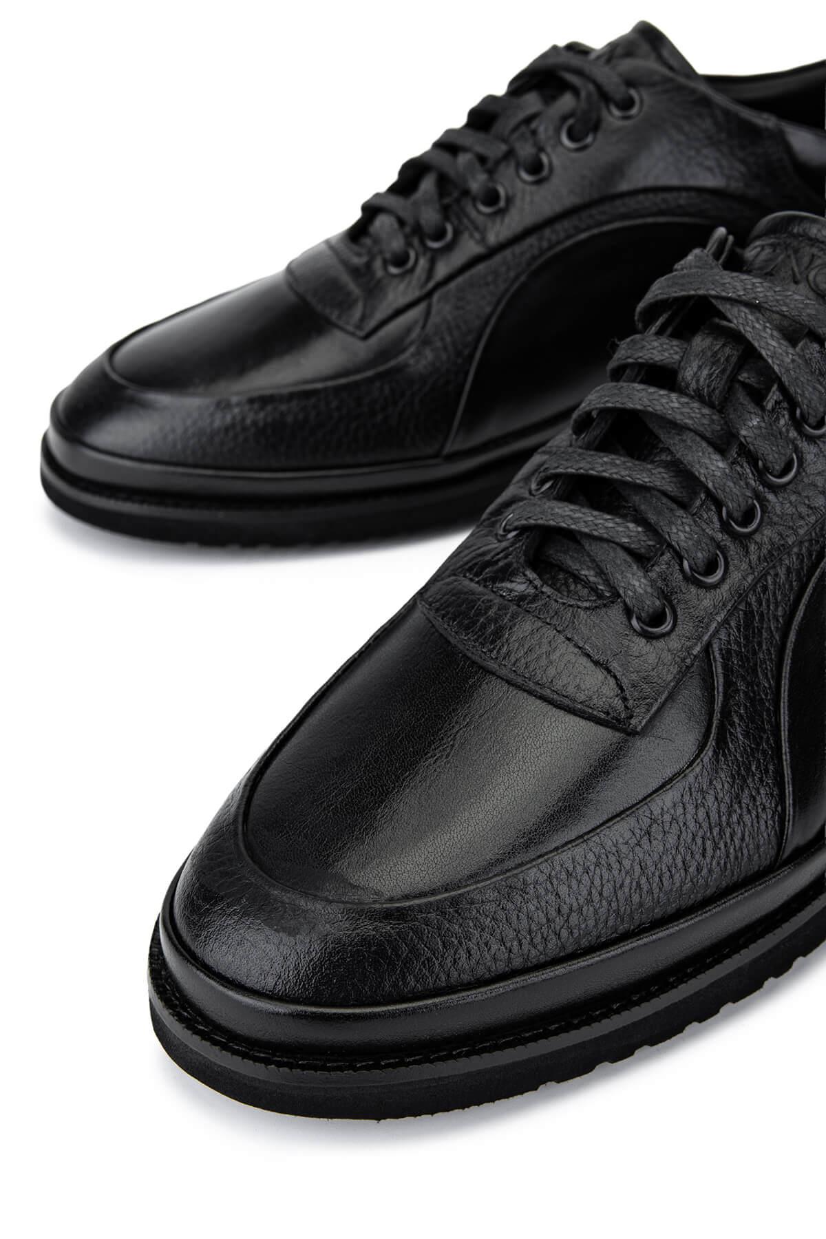 Tamer Tanca Erkek Hakiki Deri Siyah Deri Casual Ayakkabı