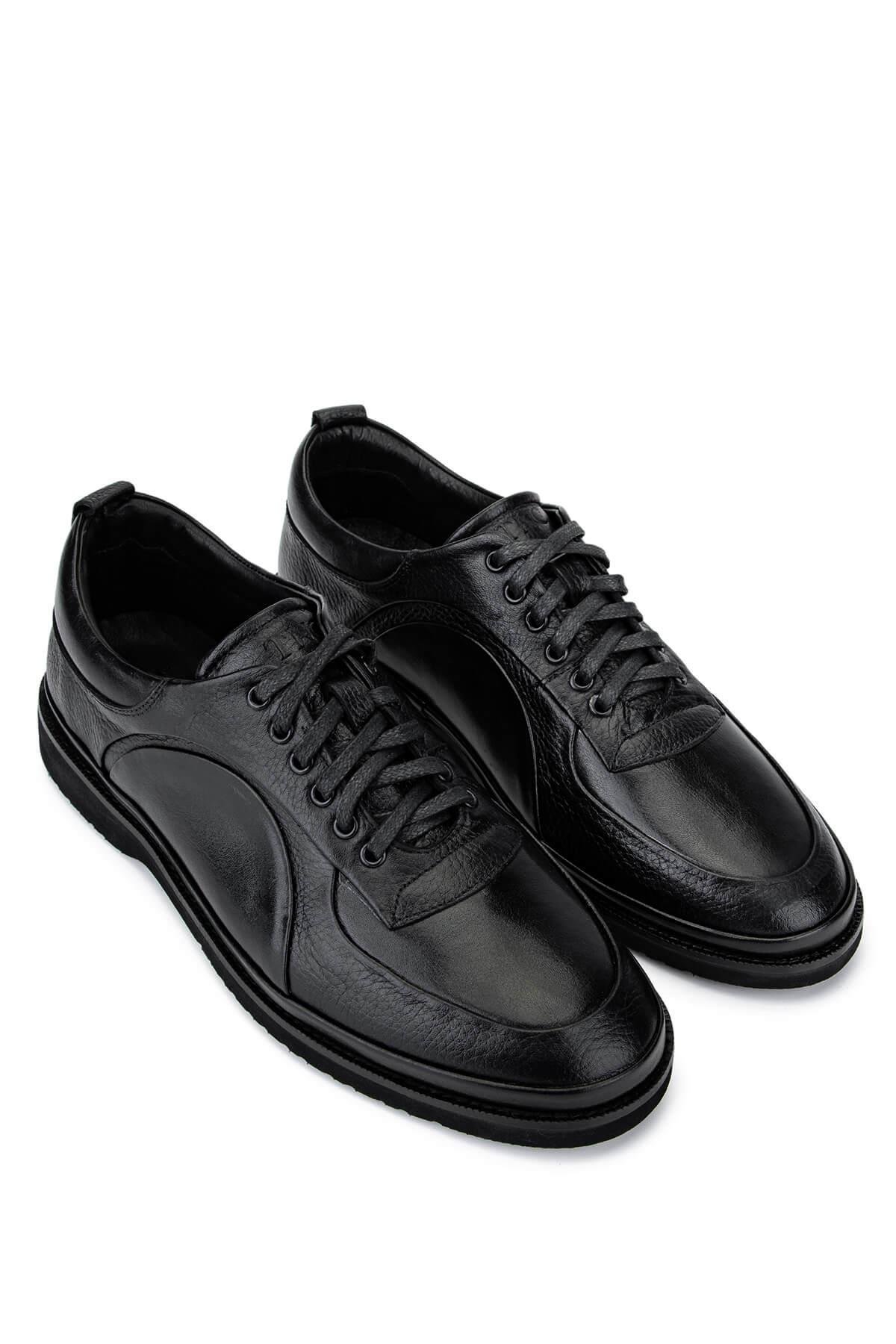 Tamer Tanca Erkek Hakiki Deri Siyah Deri Casual Ayakkabı