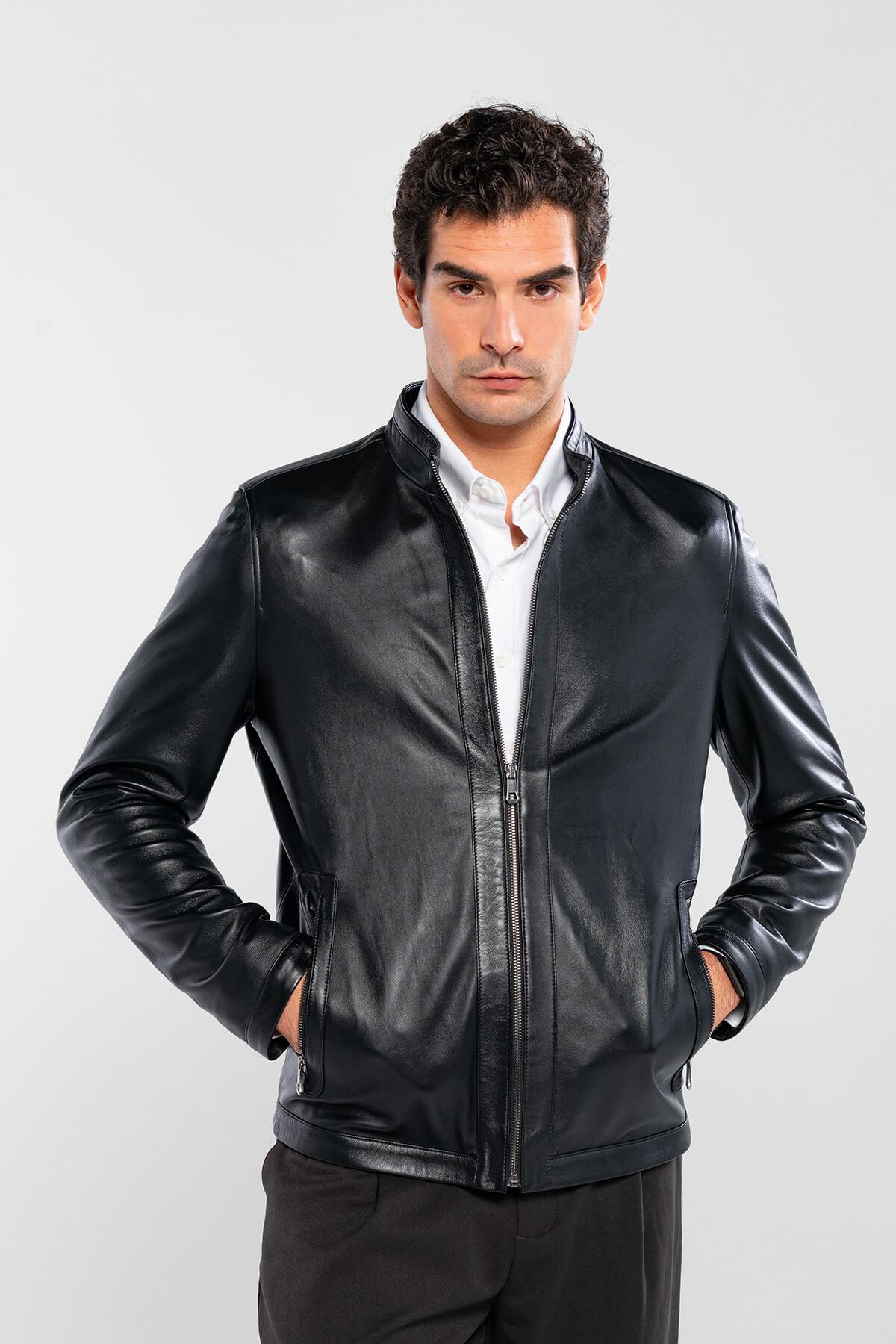 Tamer Tanca Erkek Hakiki Deri Siyah Deri Deri Mont