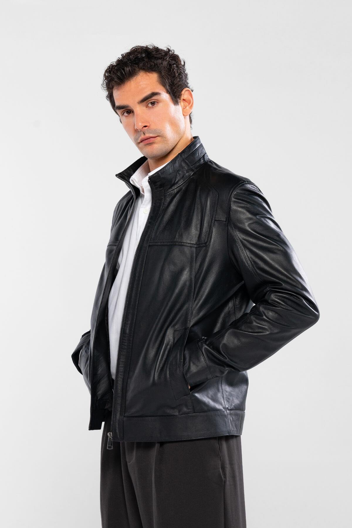 Tamer Tanca Erkek Hakiki Deri Siyah Deri Mont