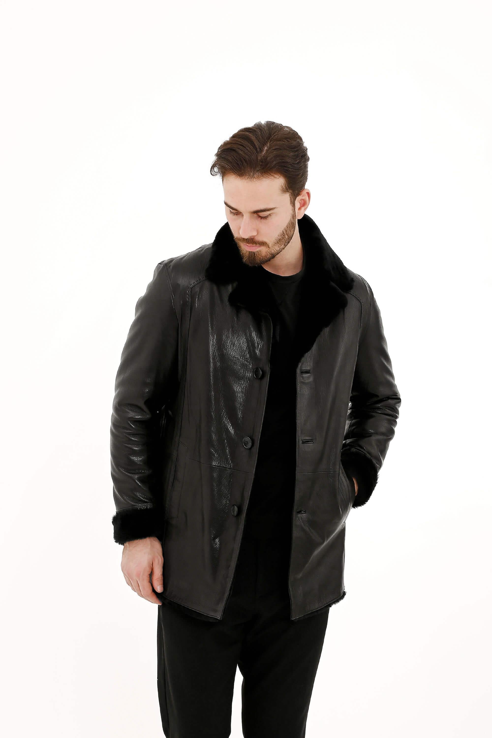 Tamer Tanca Erkek Hakiki Deri Siyah Deri Mont