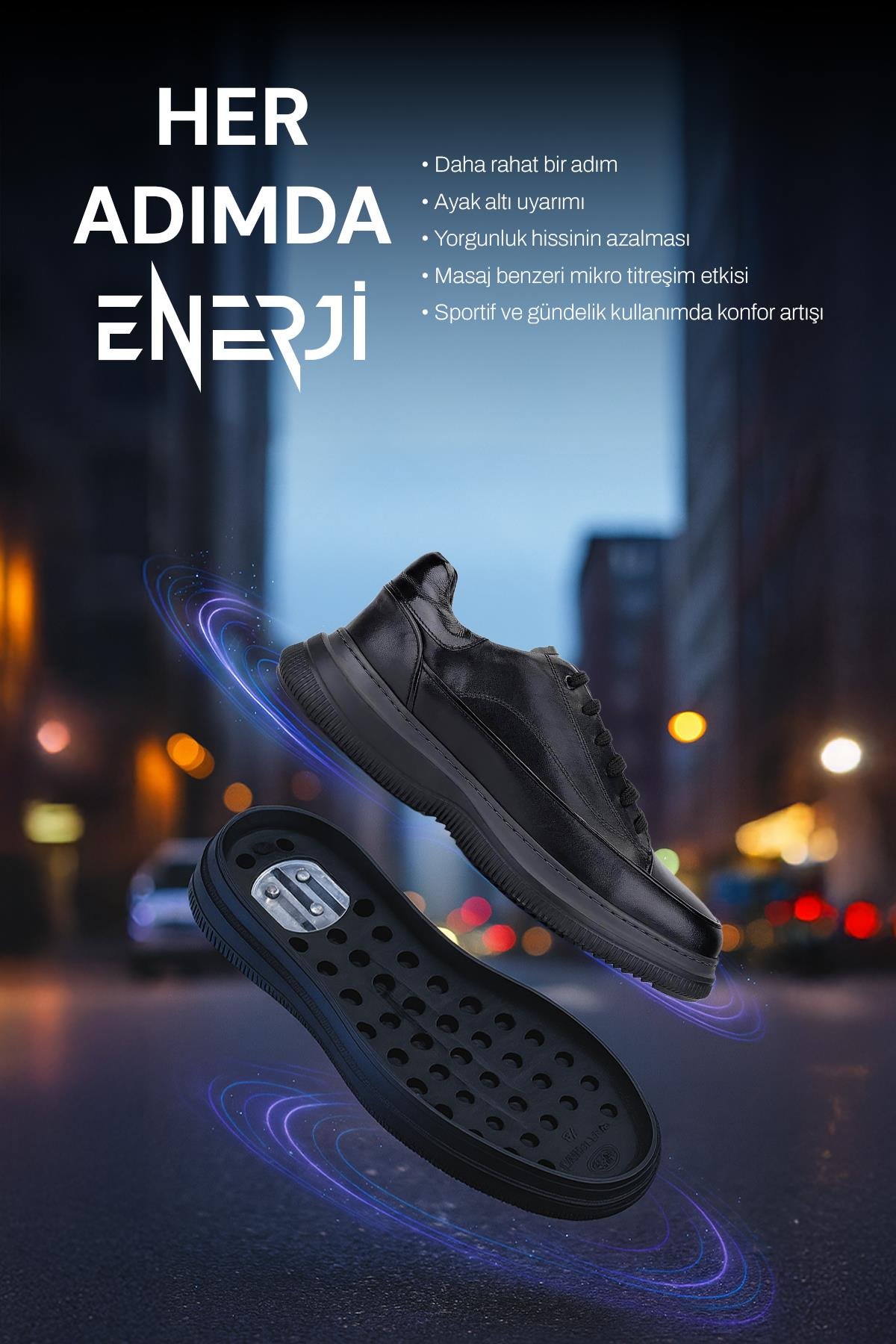 Tamer Tanca Erkek Hakiki Deri Siyah Deri Casual Ayakkabı