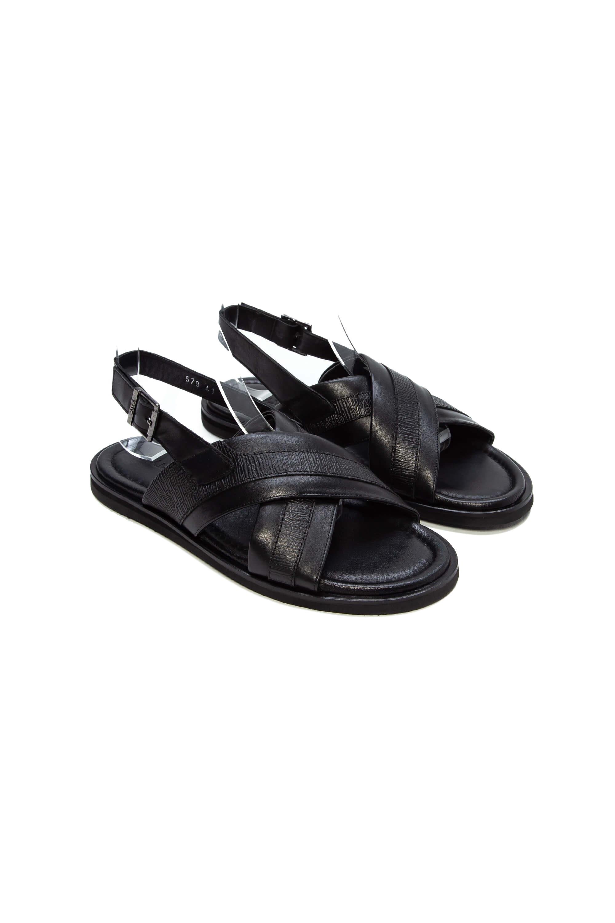 Tamer Tanca Erkek Hakiki Deri Siyah Düz Sandalet