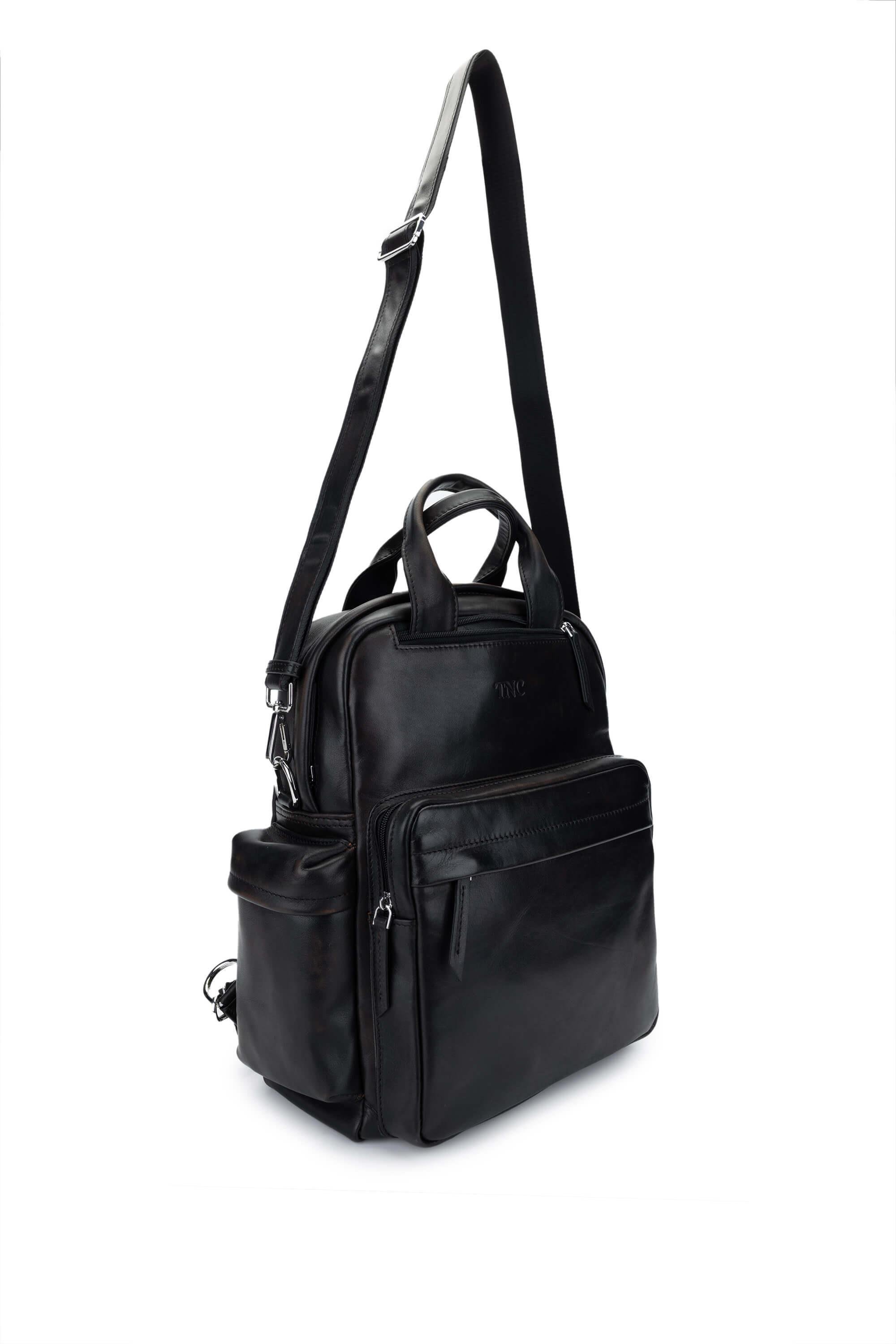 Tamer Tanca Erkek Hakiki Deri Siyah Eskitme Sırt Çantası