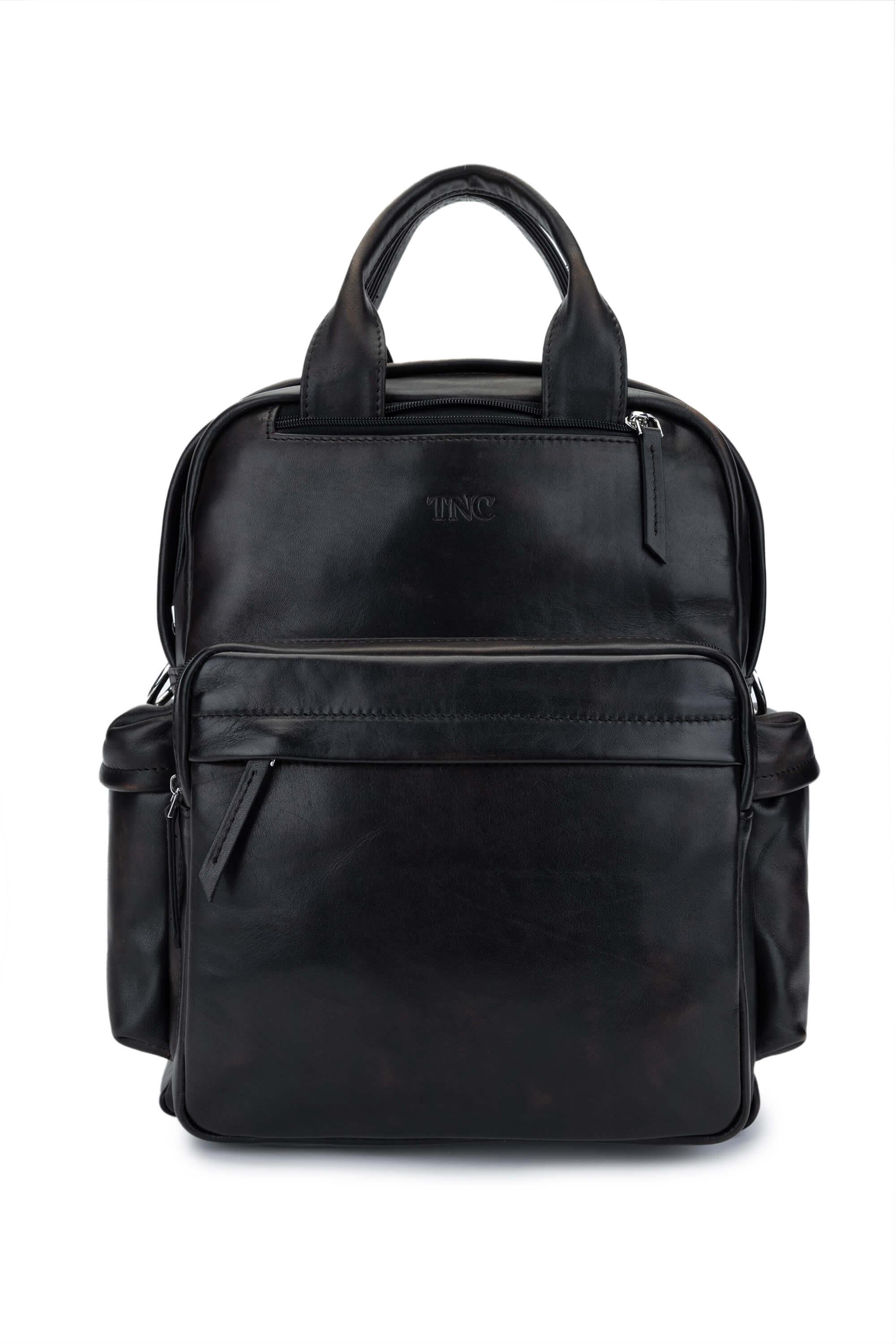 Tamer Tanca Erkek Hakiki Deri Siyah Eskitme Sırt Çantası