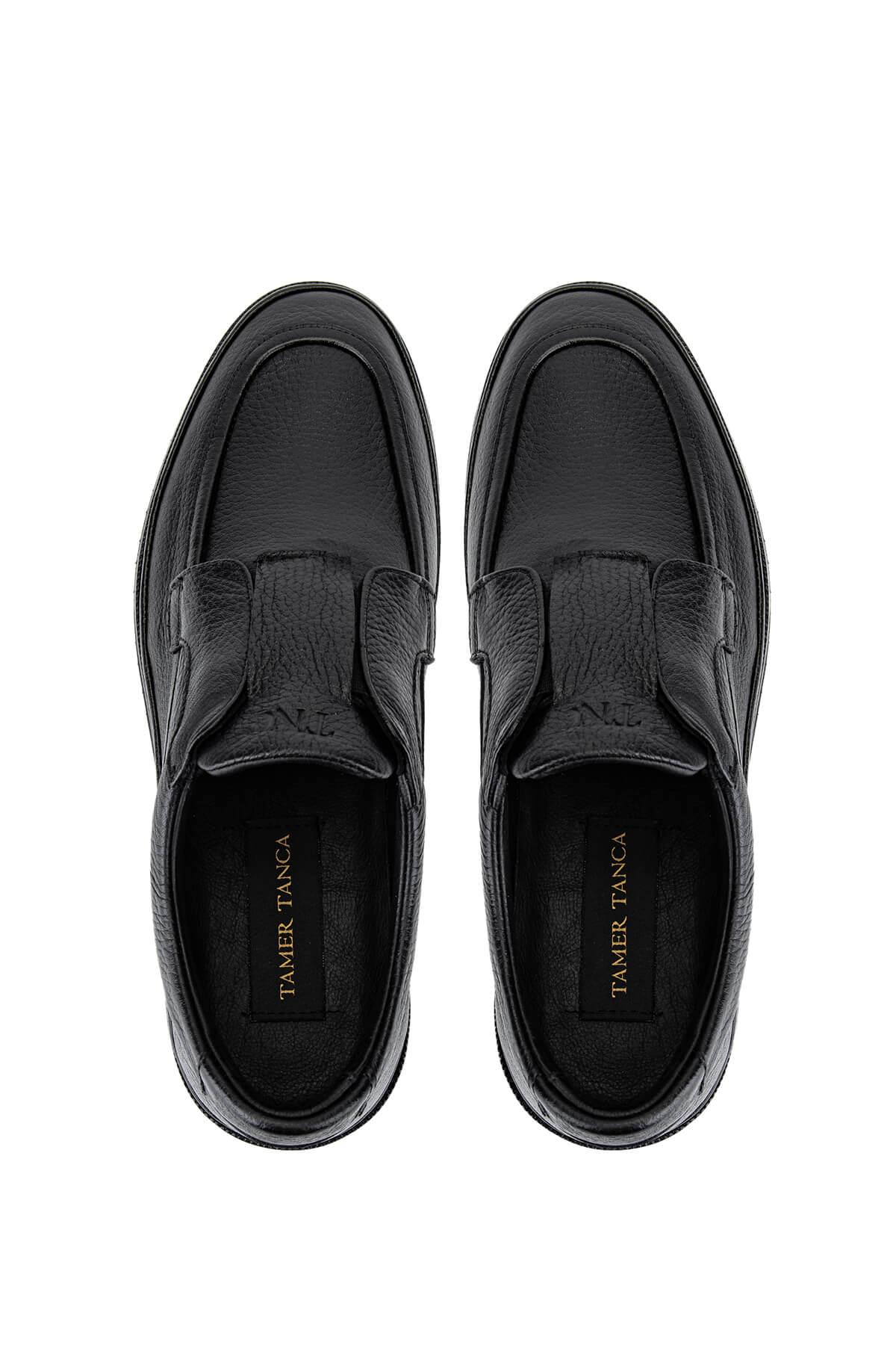 Tamer Tanca Erkek Hakiki Deri Siyah Floter Casual Ayakkabı