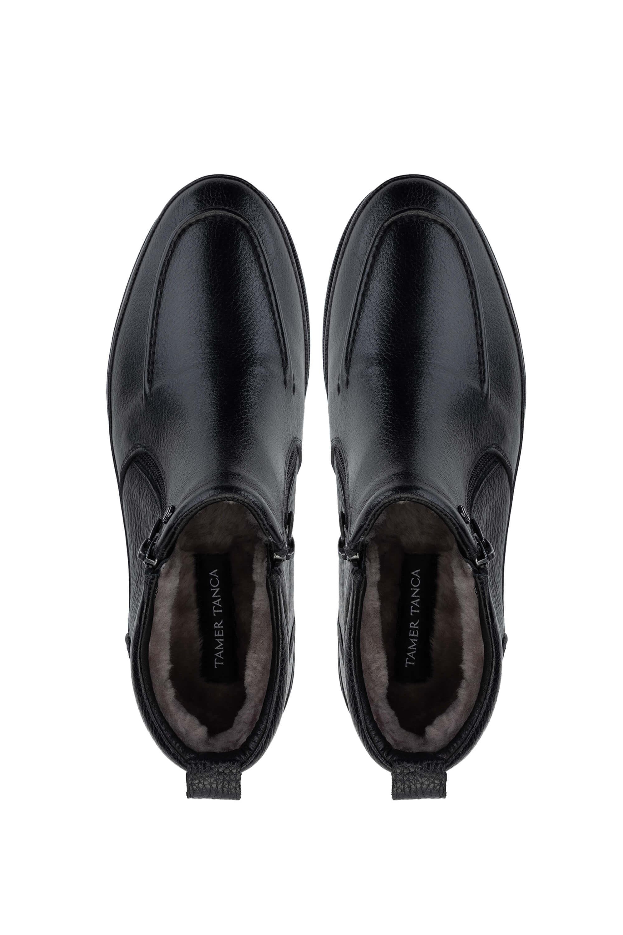 Tamer Tanca Erkek Hakiki Deri Siyah Floter Casual Bot