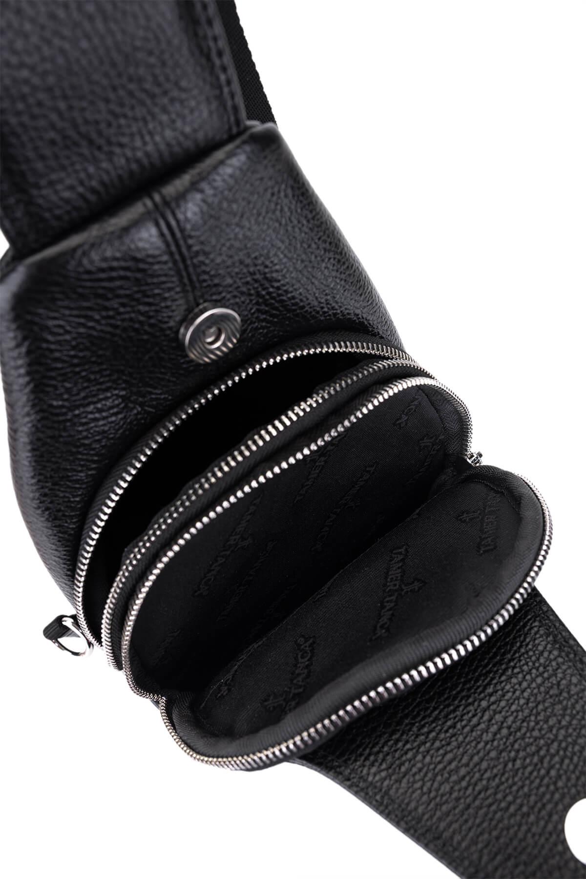 Tamer Tanca Erkek Hakiki Deri Siyah Floter Body Bag Çanta