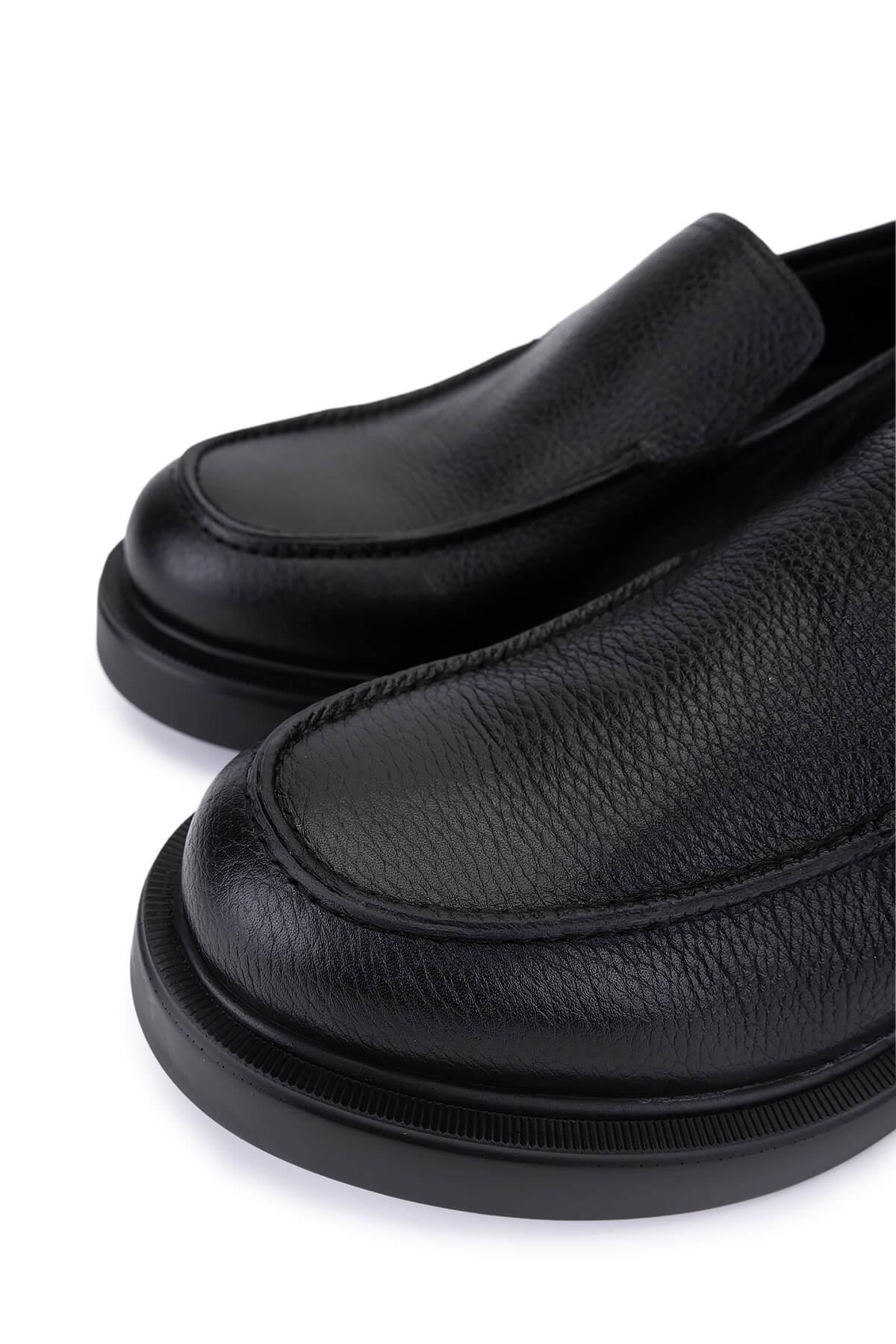 Tamer Tanca Erkek Hakiki Deri Siyah Floter Loafer Ayakkabı