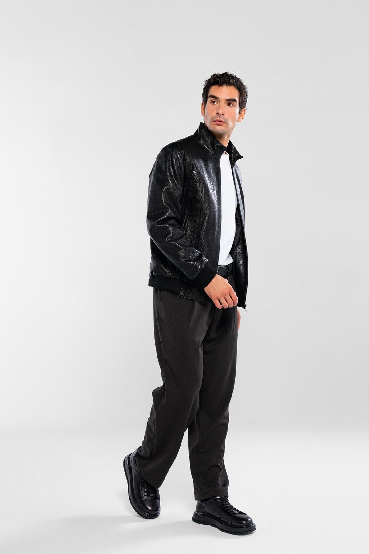 Tamer Tanca Erkek Hakiki Deri Siyah Jumbo Deri Mont