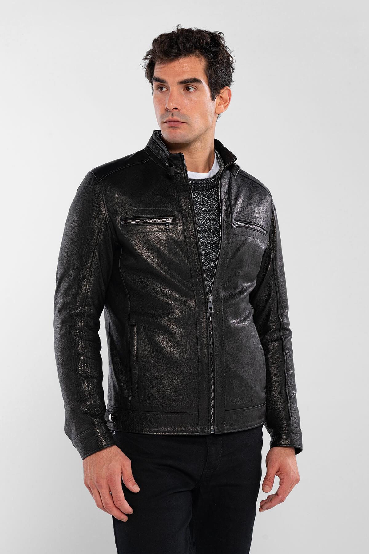 Tamer Tanca Erkek Hakiki Deri Siyah Jumbo Deri Mont