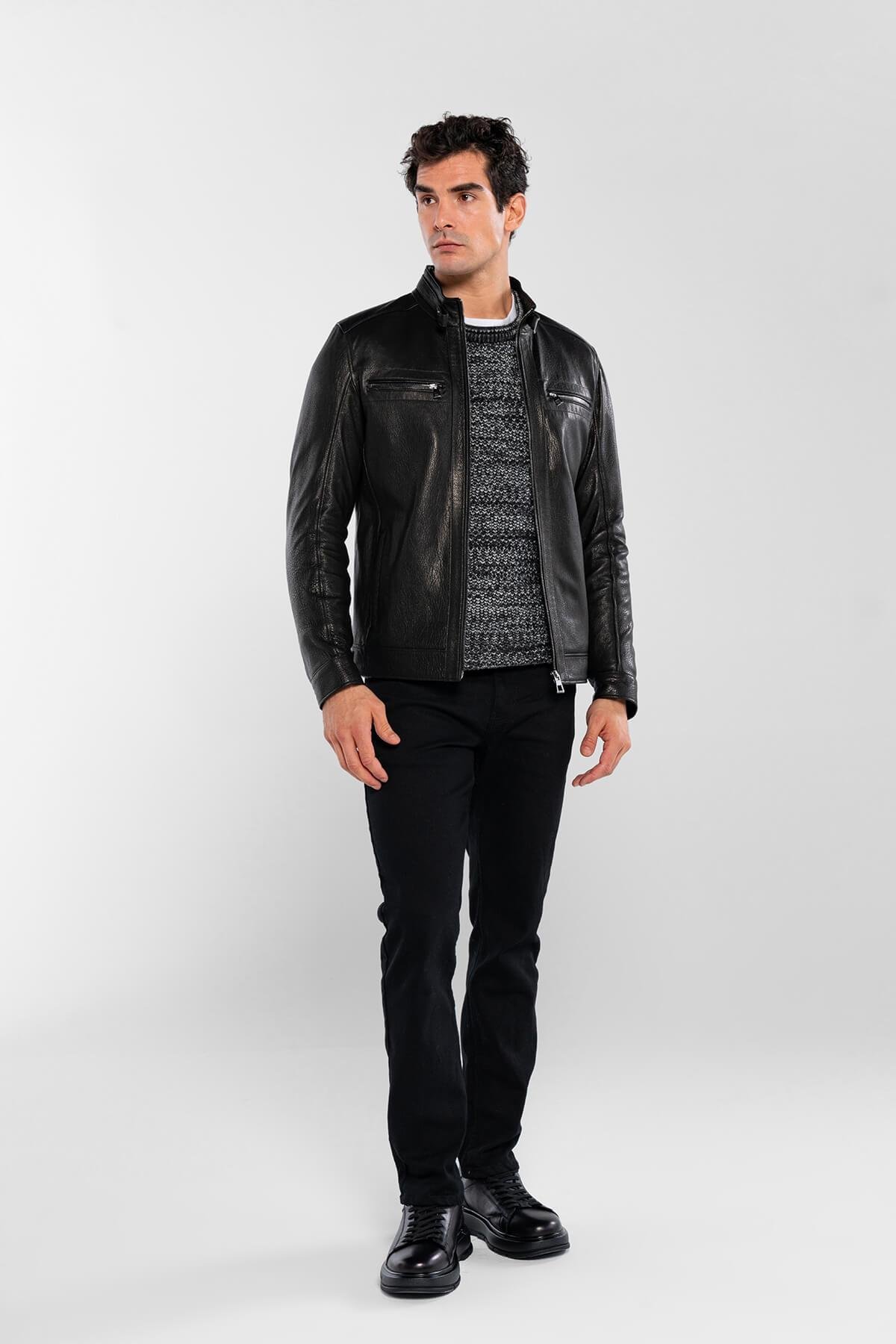 Tamer Tanca Erkek Hakiki Deri Siyah Jumbo Deri Mont