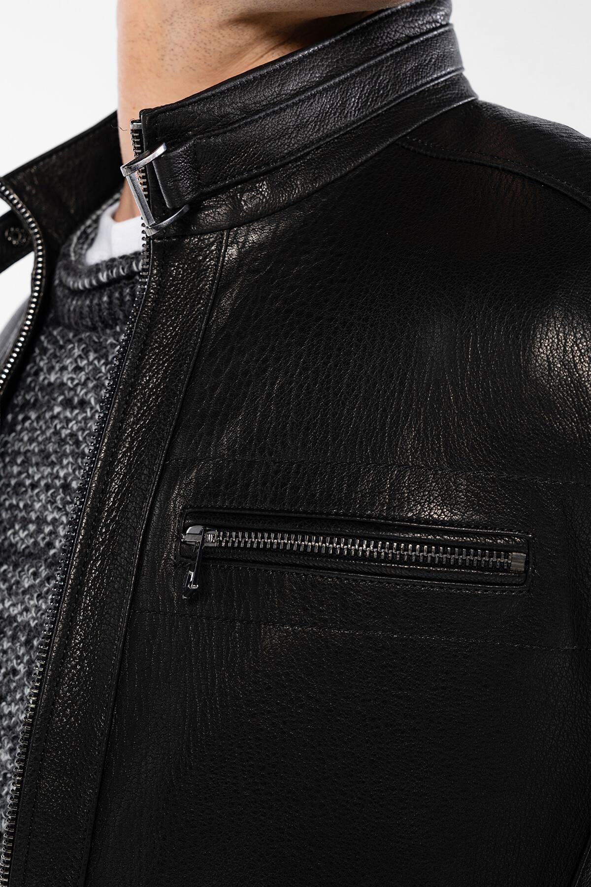 Tamer Tanca Erkek Hakiki Deri Siyah Jumbo Deri Mont