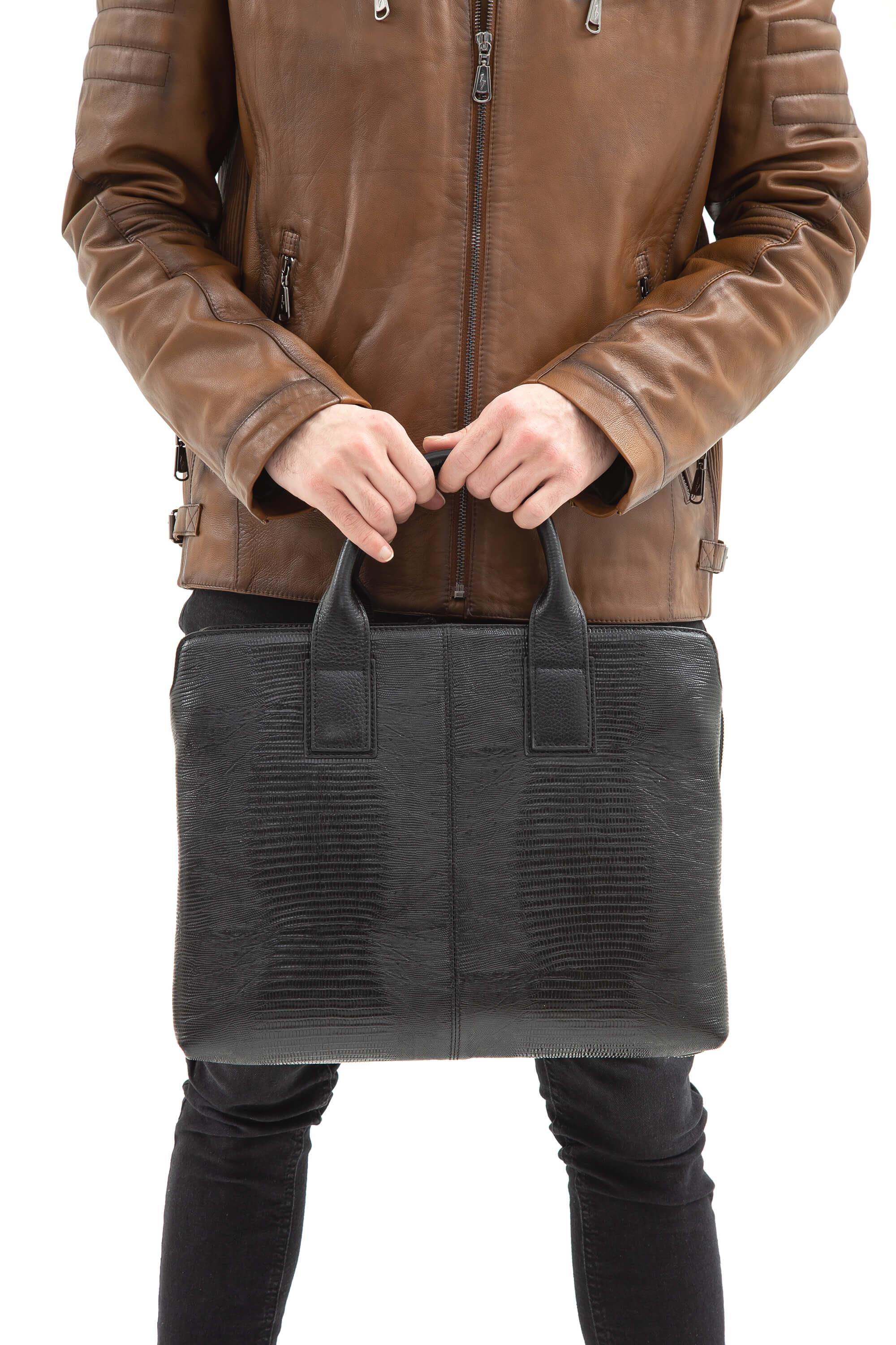 Tamer Tanca Erkek Hakiki Deri Siyah Kroko Evrak Çantası