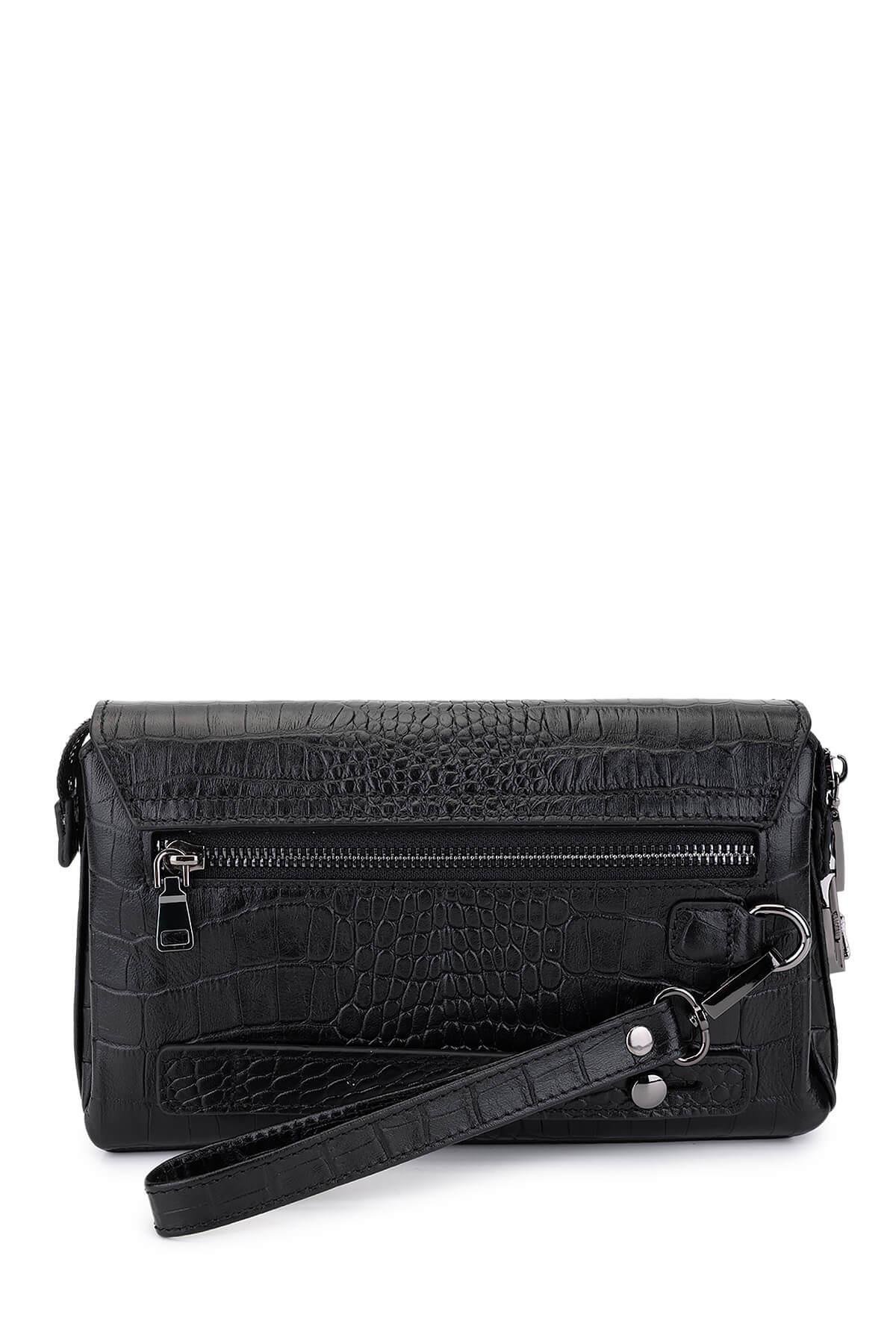 Tamer Tanca Erkek Hakiki Deri Siyah Kroko El Çantası