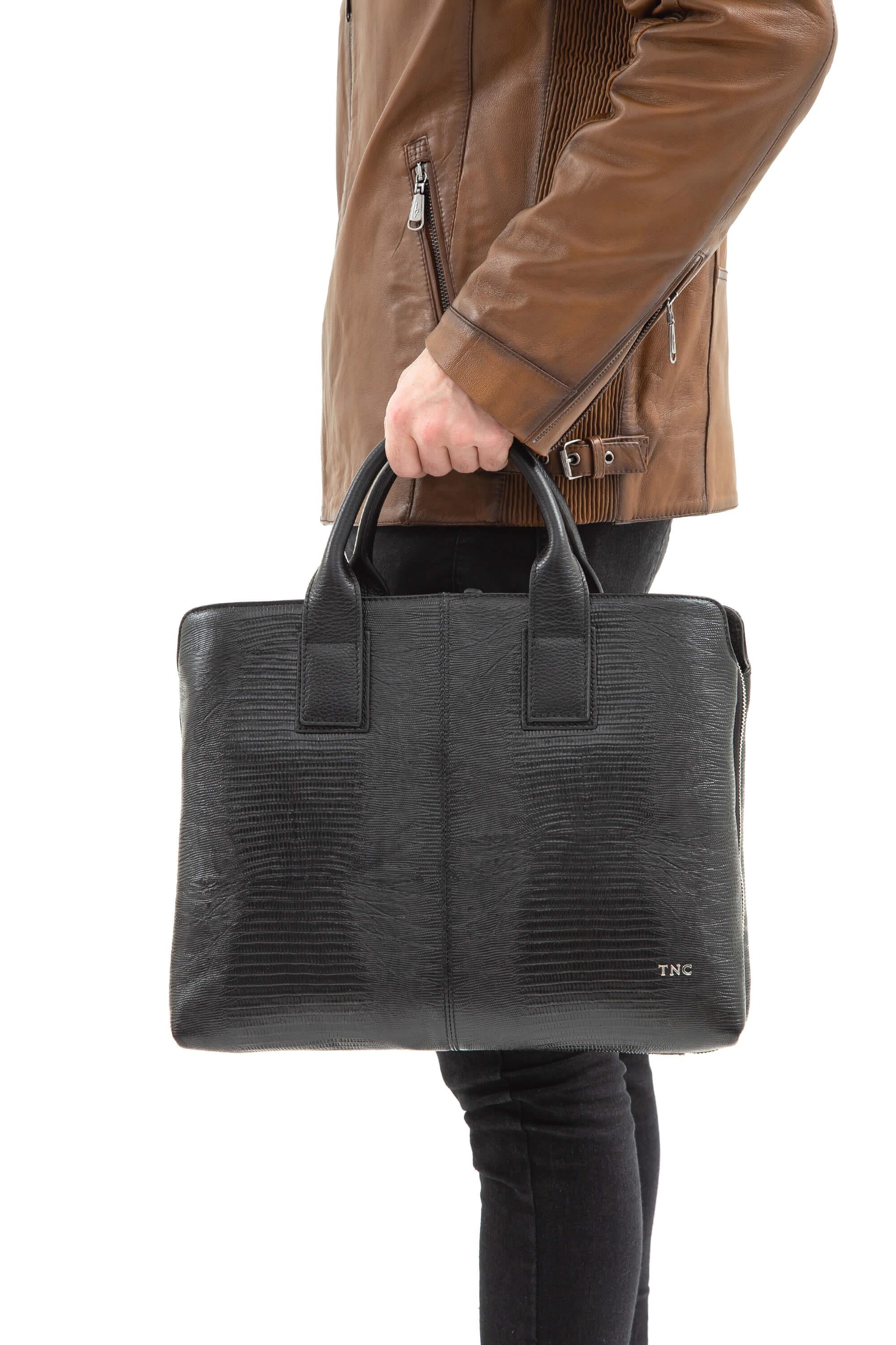 Tamer Tanca Erkek Hakiki Deri Siyah Kroko Evrak Çantası