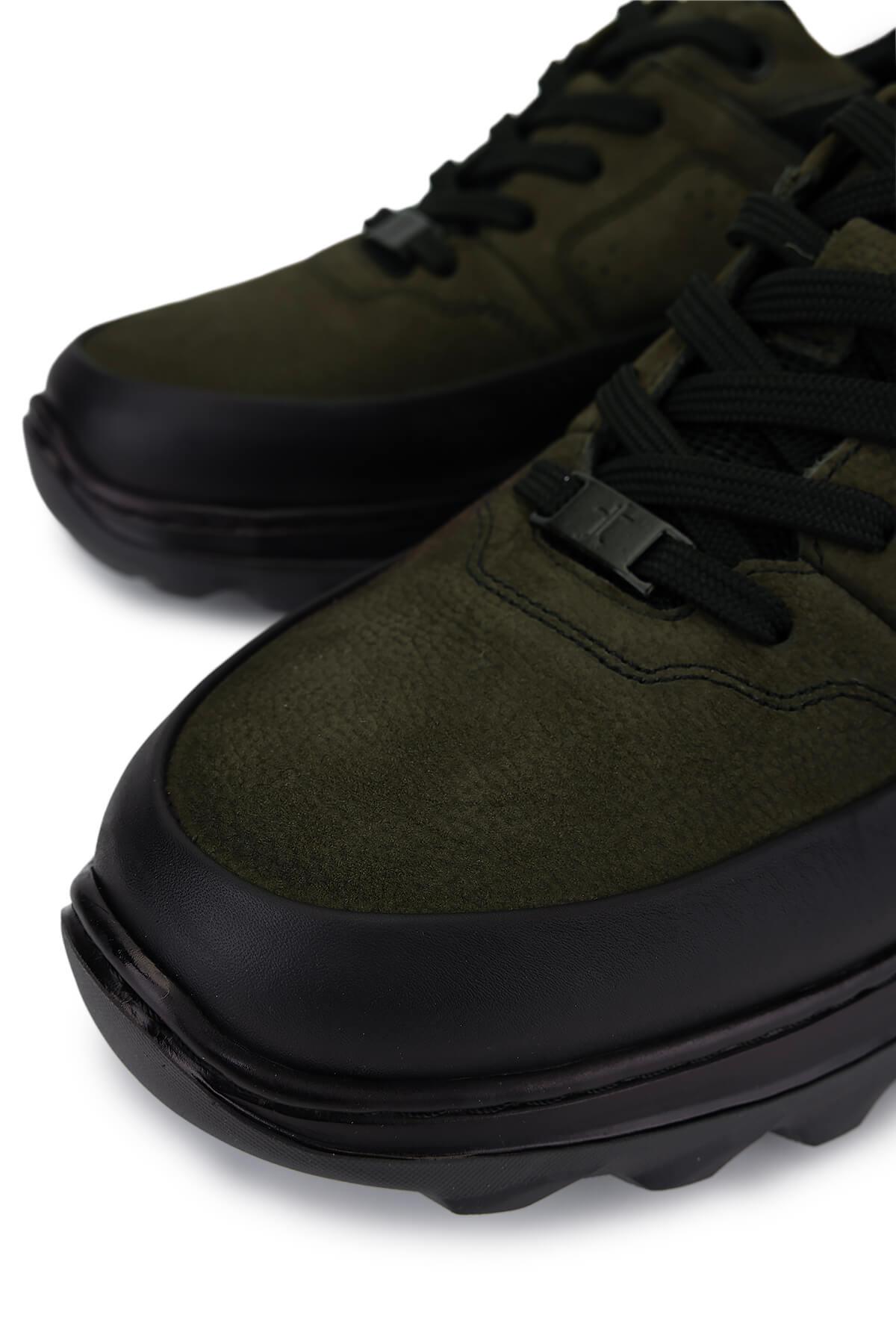 Tamer Tanca Erkek Hakiki Deri Siyah Mat/Haki Sneakers & Spor Ayakkabı